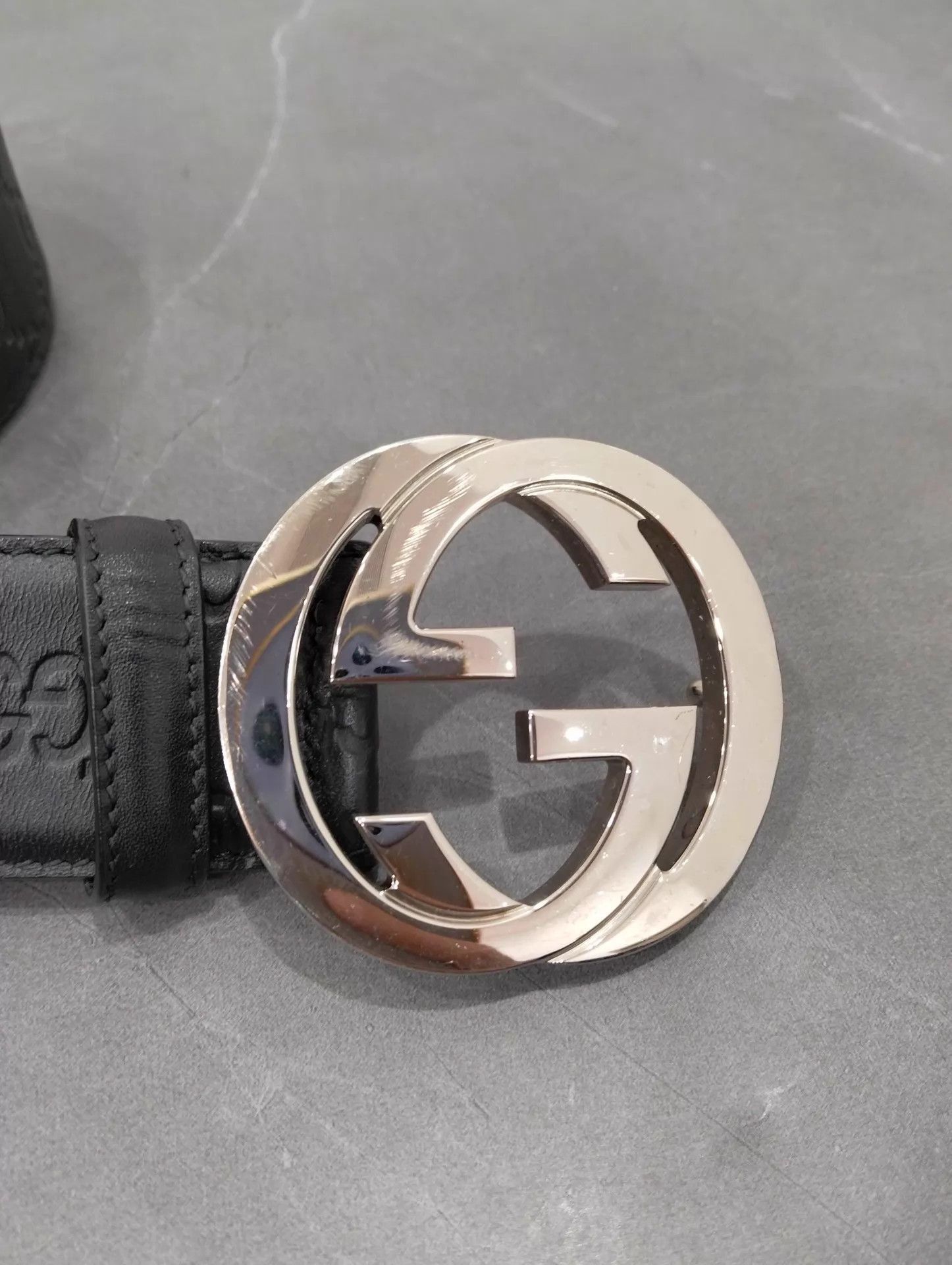 Gucci Black Leather Belt with Interlocking G Buckle Size ONE SIZE - 2 Thumbnail