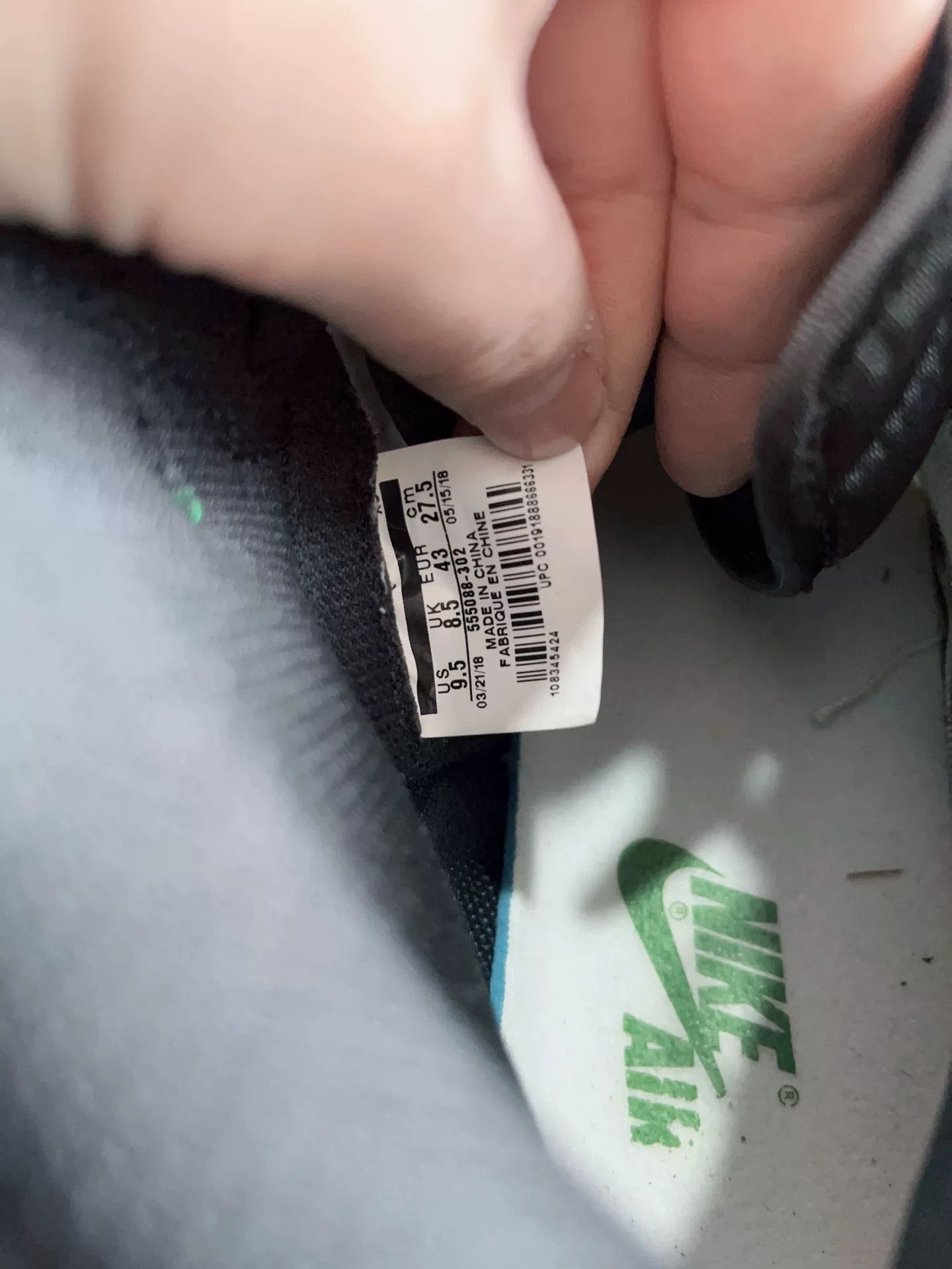 Jordan Brand AJ1 Black Green Toe Size US 10 / EU 43 - 8 Thumbnail