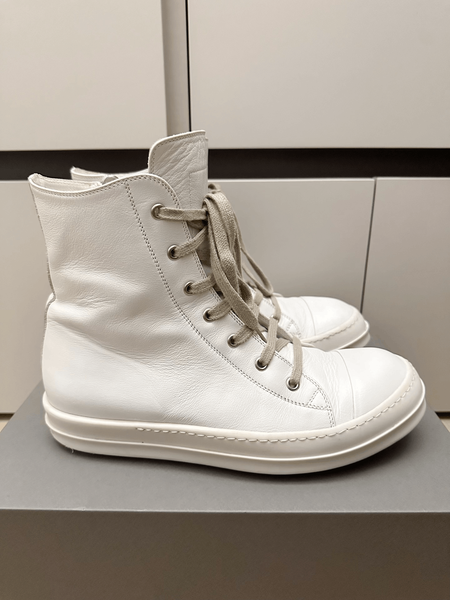 Rick Owens Rick Owens Milk High-Top Leather Sneakers Size US 8 / EU 41 - 8 Thumbnail