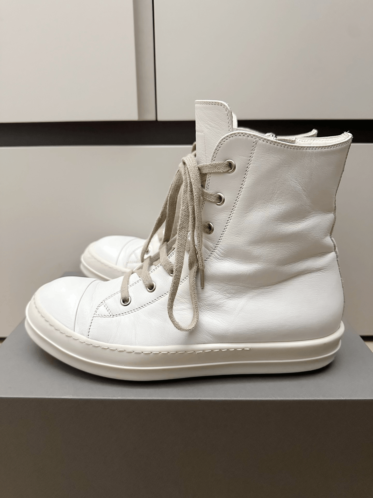 Rick Owens Rick Owens Milk High-Top Leather Sneakers Size US 8 / EU 41 - 3 Thumbnail