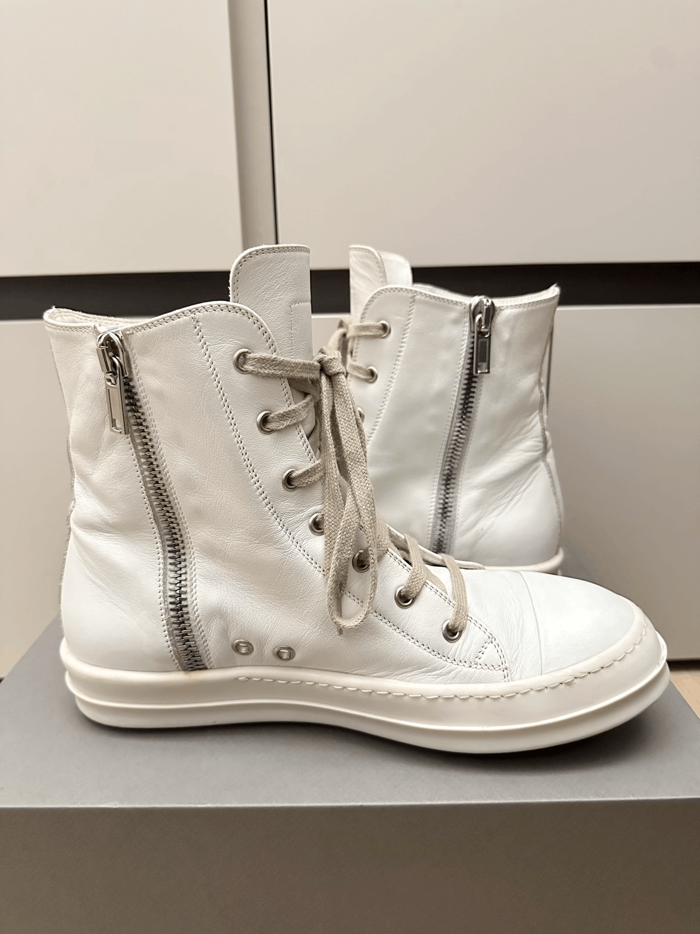 Rick Owens Rick Owens Milk High-Top Leather Sneakers Size US 8 / EU 41 - 4 Thumbnail