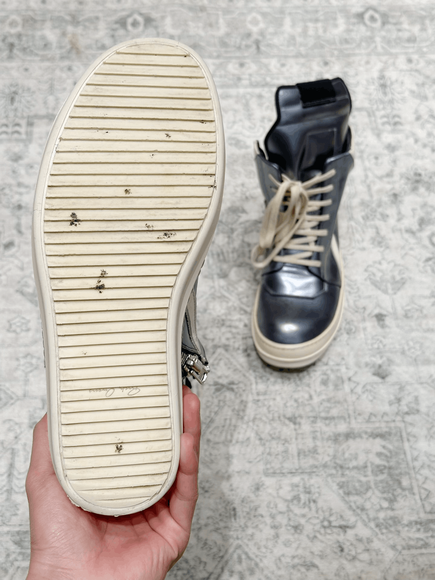 Rick Owens Rick Owens Silver High-Top Sneakers Size US 7 / EU 40 - 7 Thumbnail