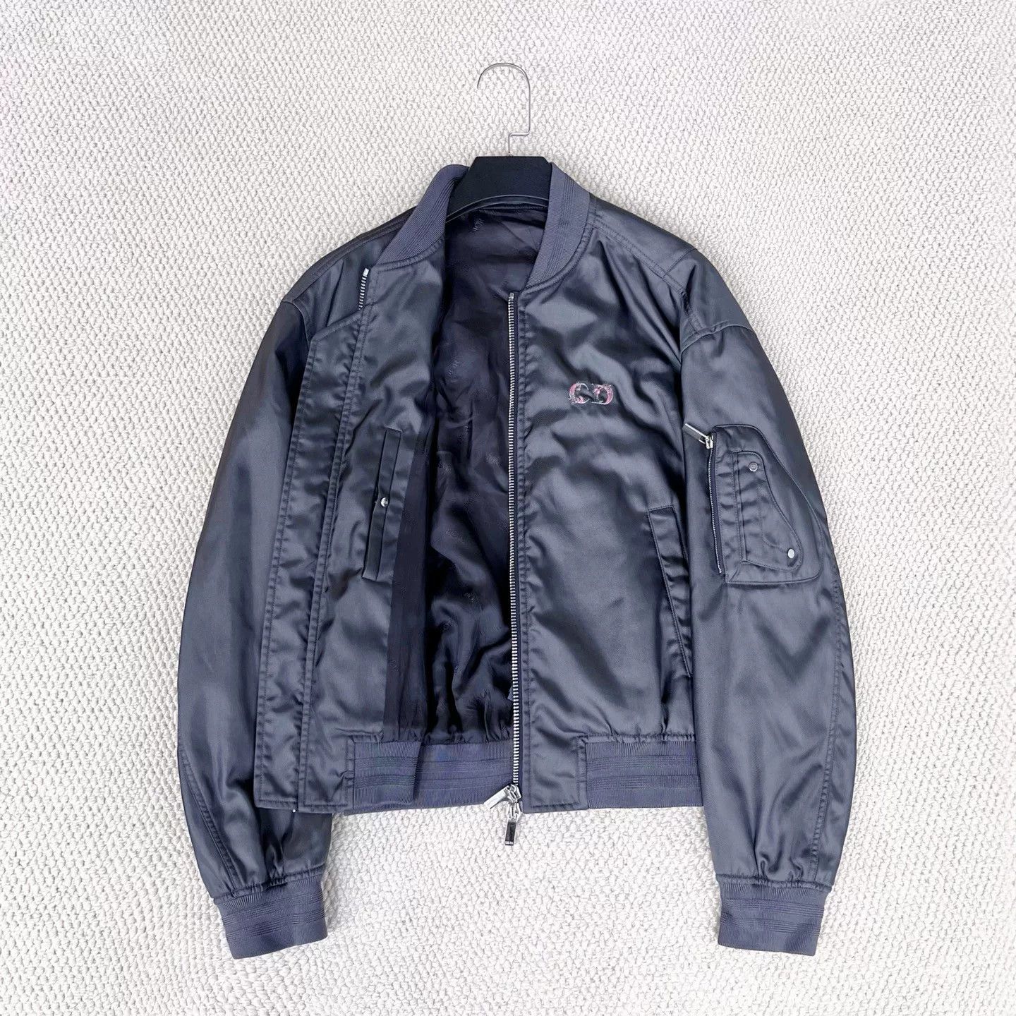Dior Dior Black Gray Embroidered Flight Jacket Size US M / EU 48-50 / 2 - 7 Thumbnail
