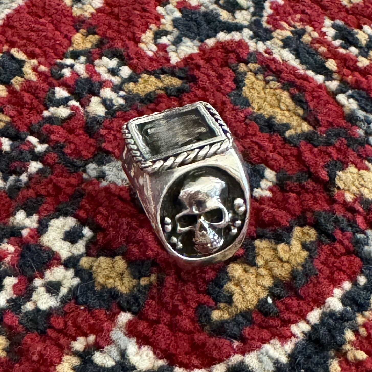 Vintage Enamel Skull Lightning Ring Size ONE SIZE - 3 Thumbnail