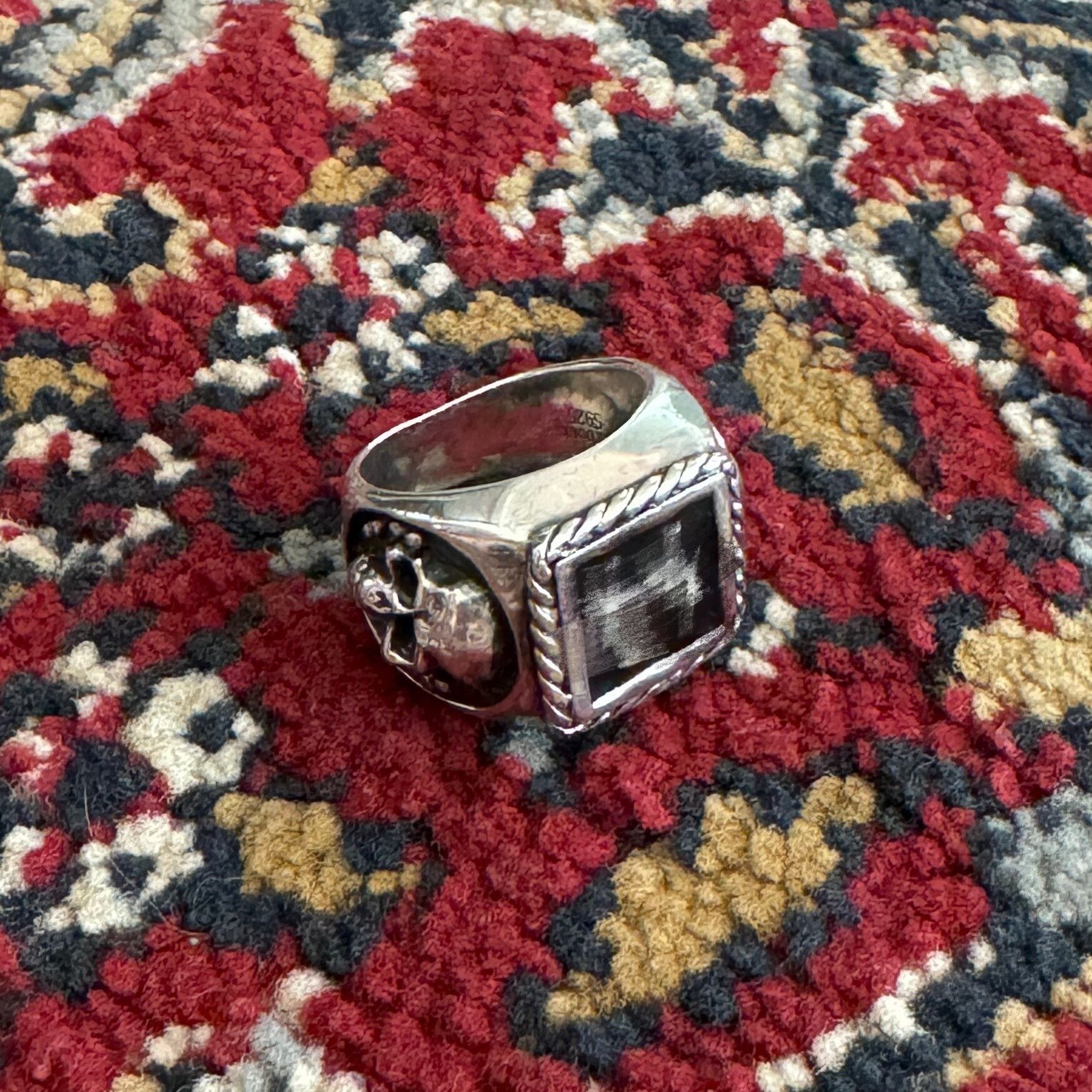 Vintage Enamel Skull Lightning Ring Size ONE SIZE - 2 Thumbnail