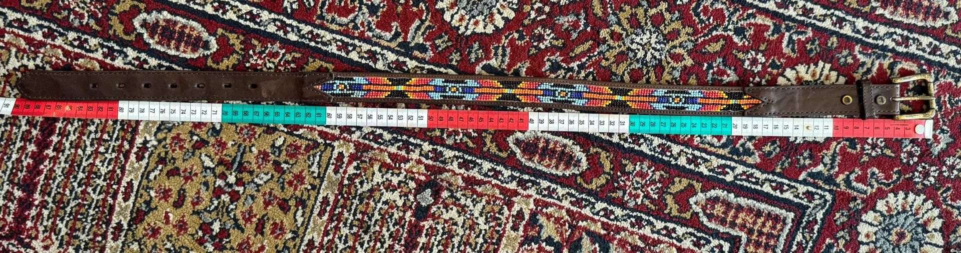 Japanese Brand Handmade Beaded Navajo Western Leather Belt Size ONE SIZE - 6 Thumbnail