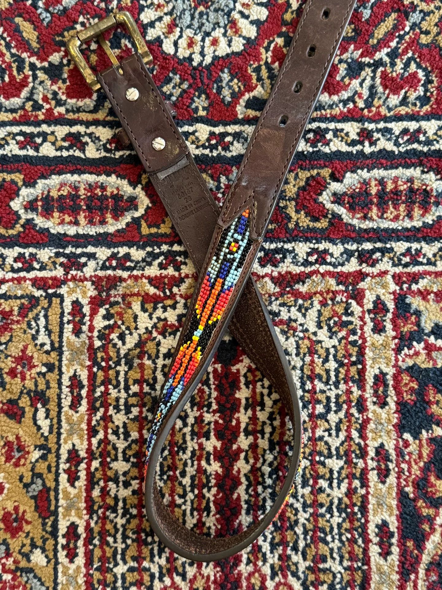 Japanese Brand Handmade Beaded Navajo Western Leather Belt Size ONE SIZE - 2 Thumbnail