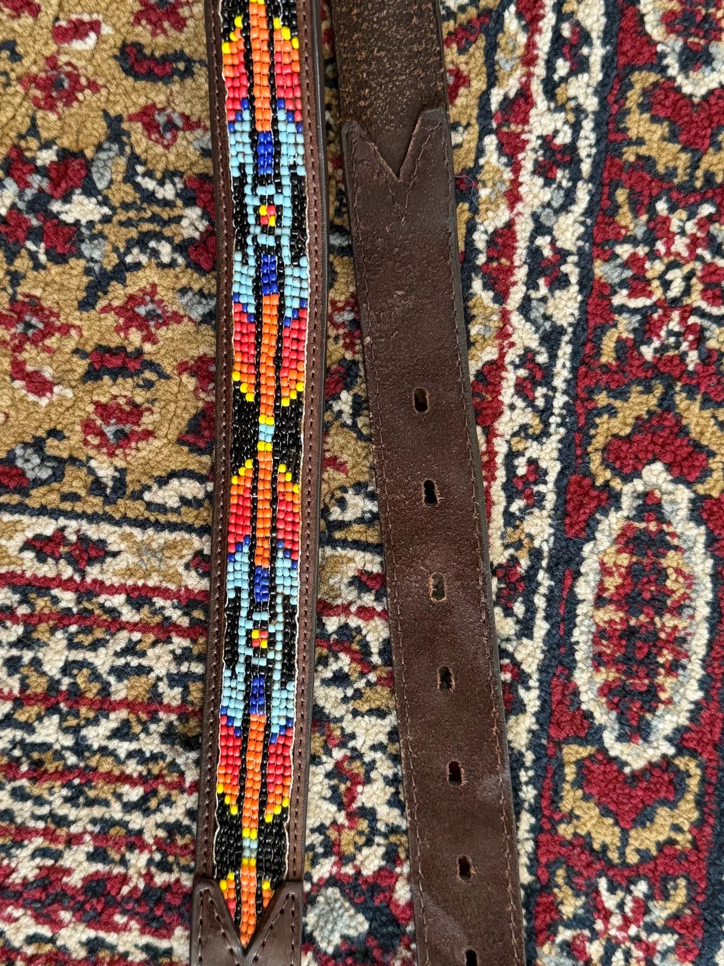 Japanese Brand Handmade Beaded Navajo Western Leather Belt Size ONE SIZE - 4 Thumbnail