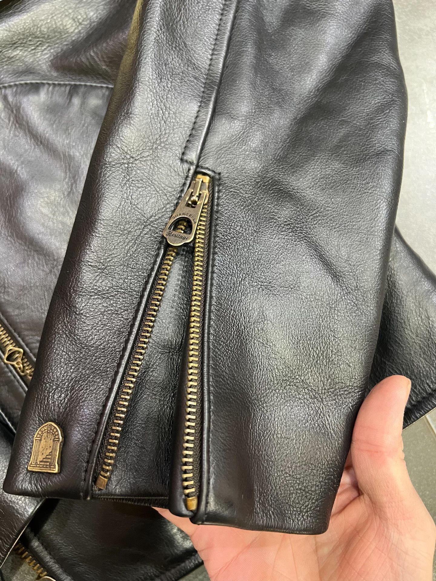 Other Shangri-La Heritage Cowhide Diagonal Zipper Biker Jacket Size US L / EU 52-54 / 3 - 8 Thumbnail