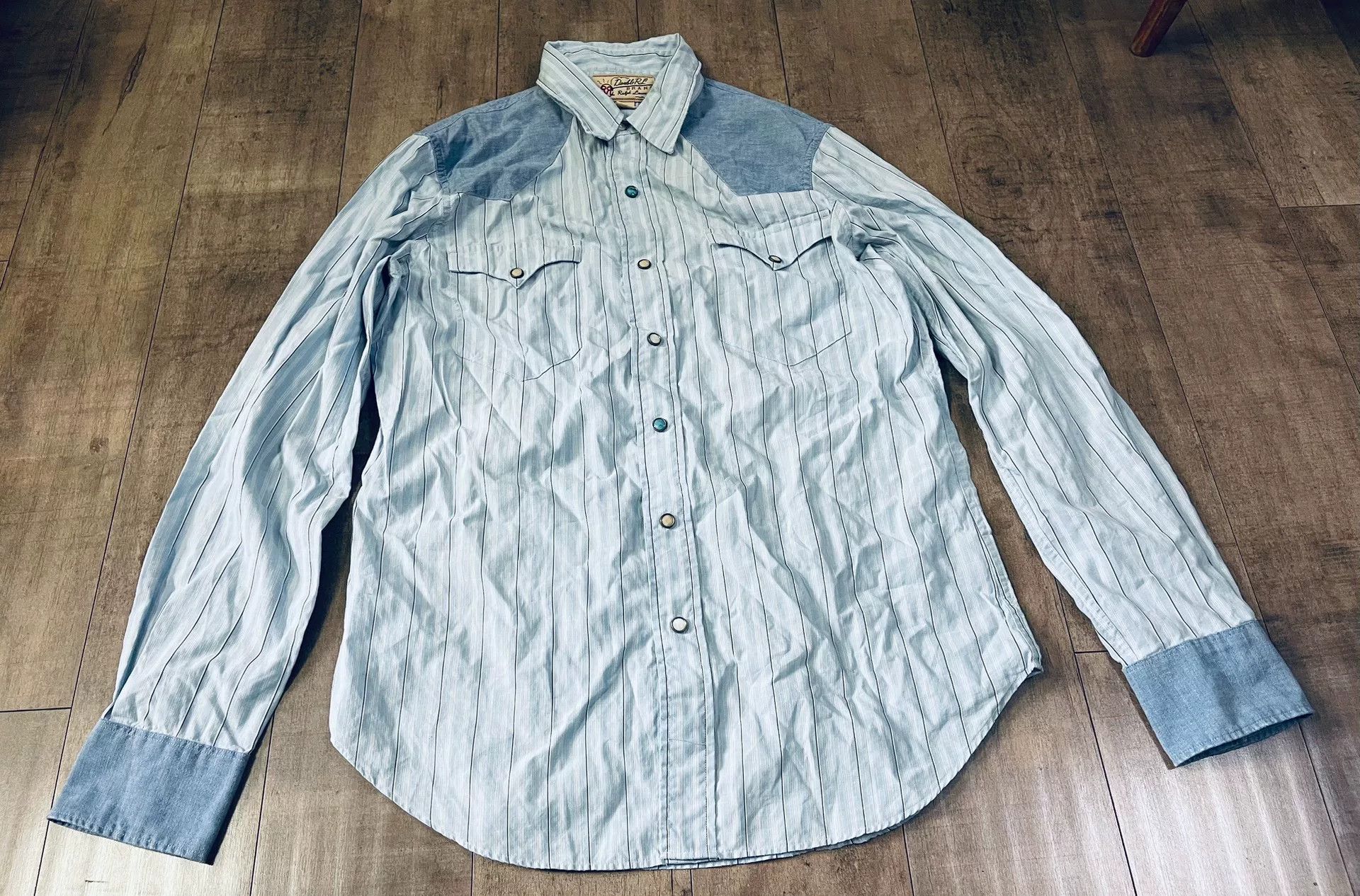 RRL Ralph Lauren RRL Turquoise Patchwork Indigo Shirt Size US M / EU 48-50 / 2 - 2 Thumbnail
