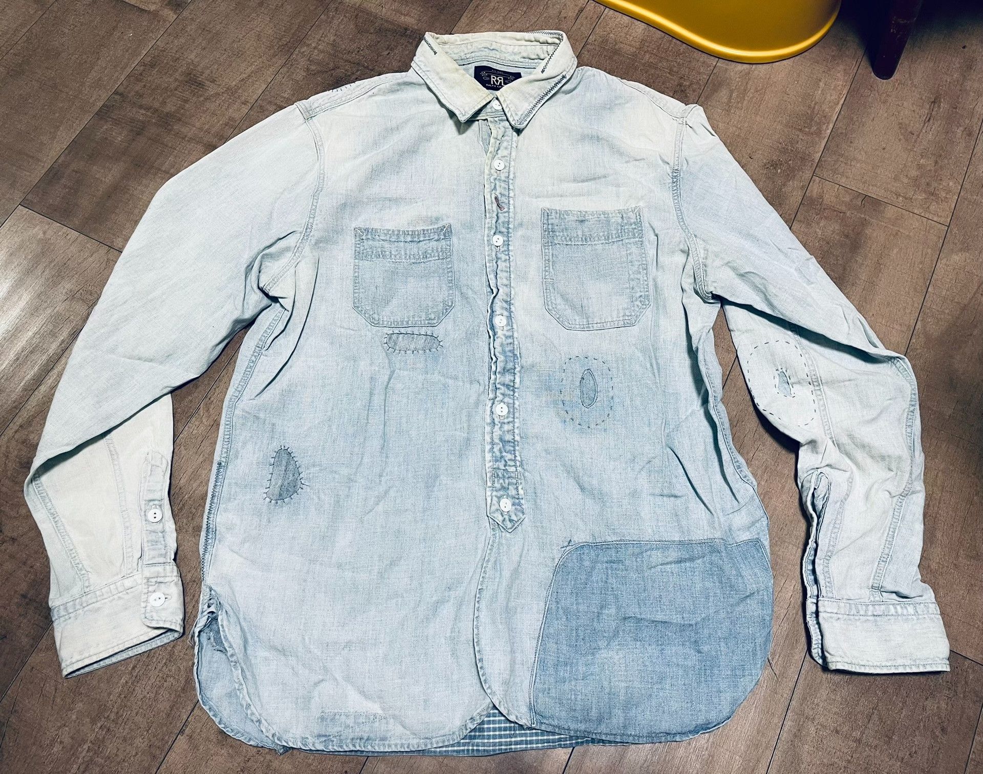 RRL Indigo Distressed Patch Shirt Jacket