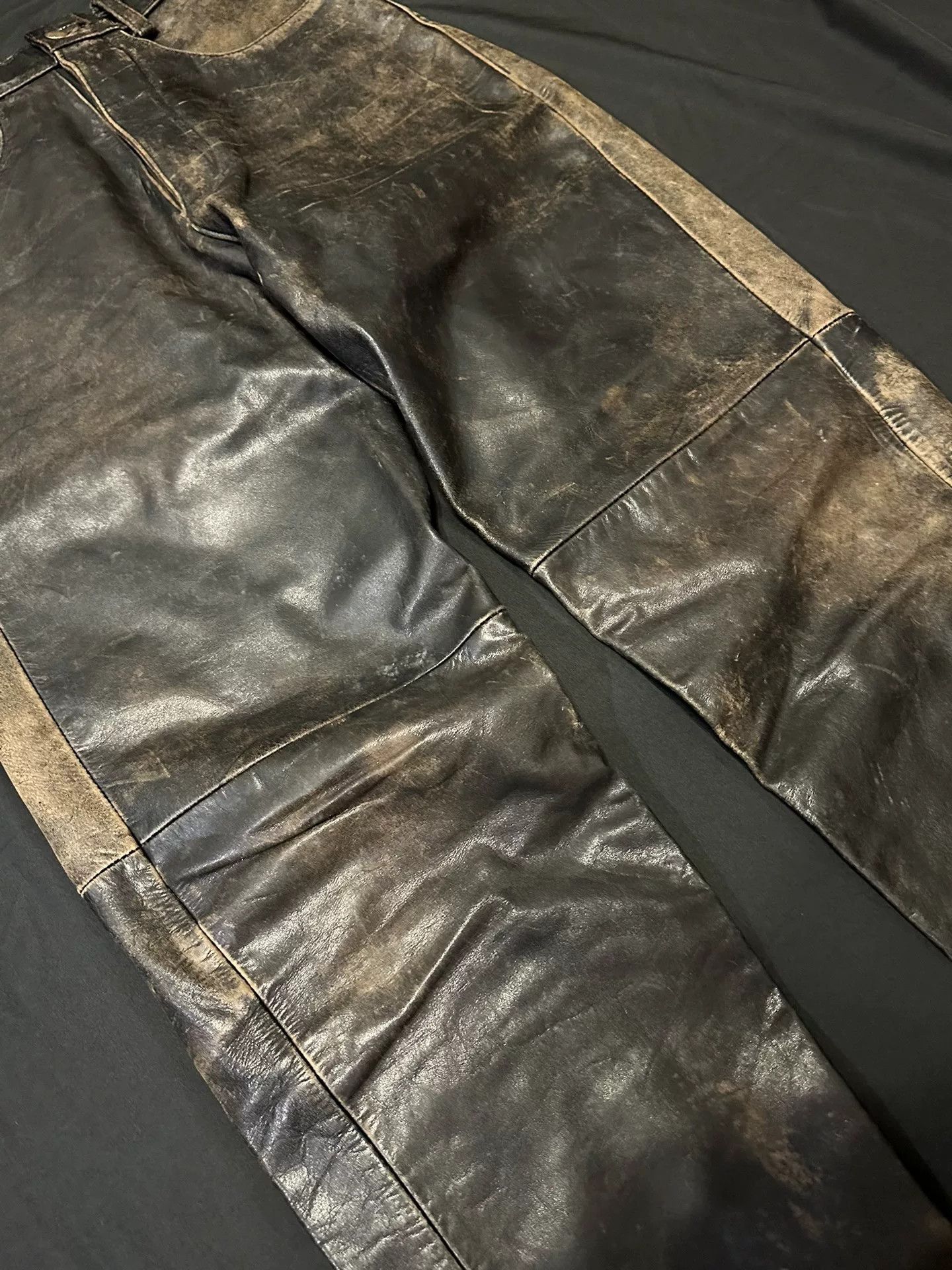 Vintage Vintage Distressed Pure Cowhide Leather Pants Size US 30 / EU 46 - 3 Thumbnail