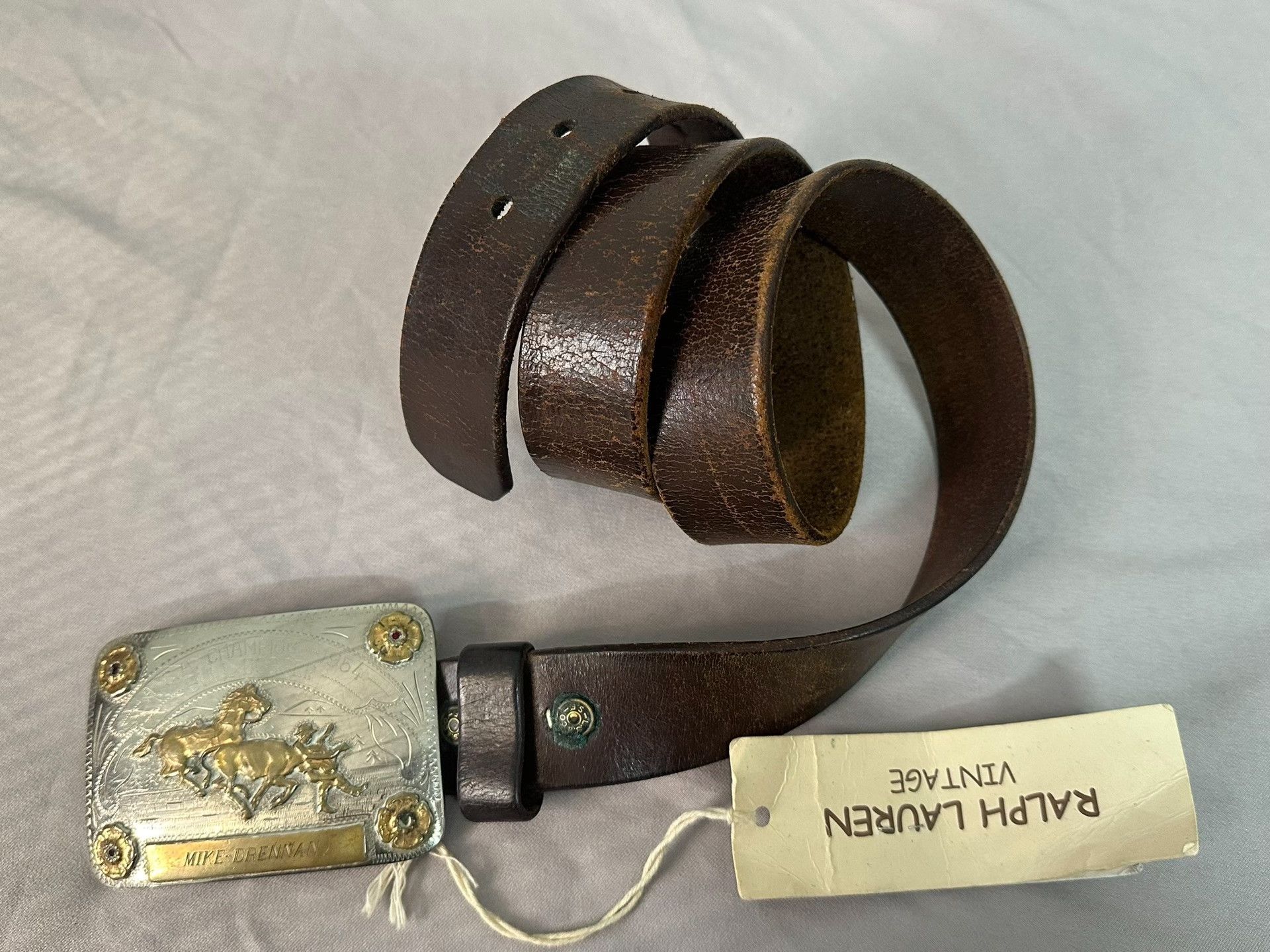 RRL Ralph Lauren RRL RL Vintage Western Silver Buckle Belt Size ONE SIZE - 2 Thumbnail