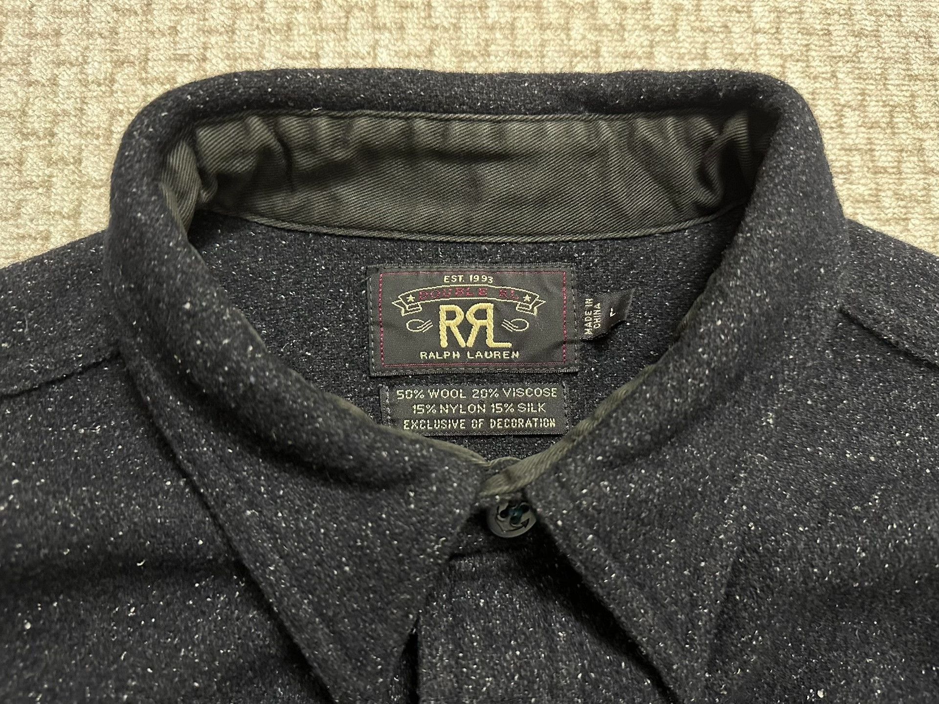 RRL Ralph Lauren RRL Vintage Wool Blend Navy Anchor Shirt Size US L / EU 52-54 / 3 - 3 Thumbnail