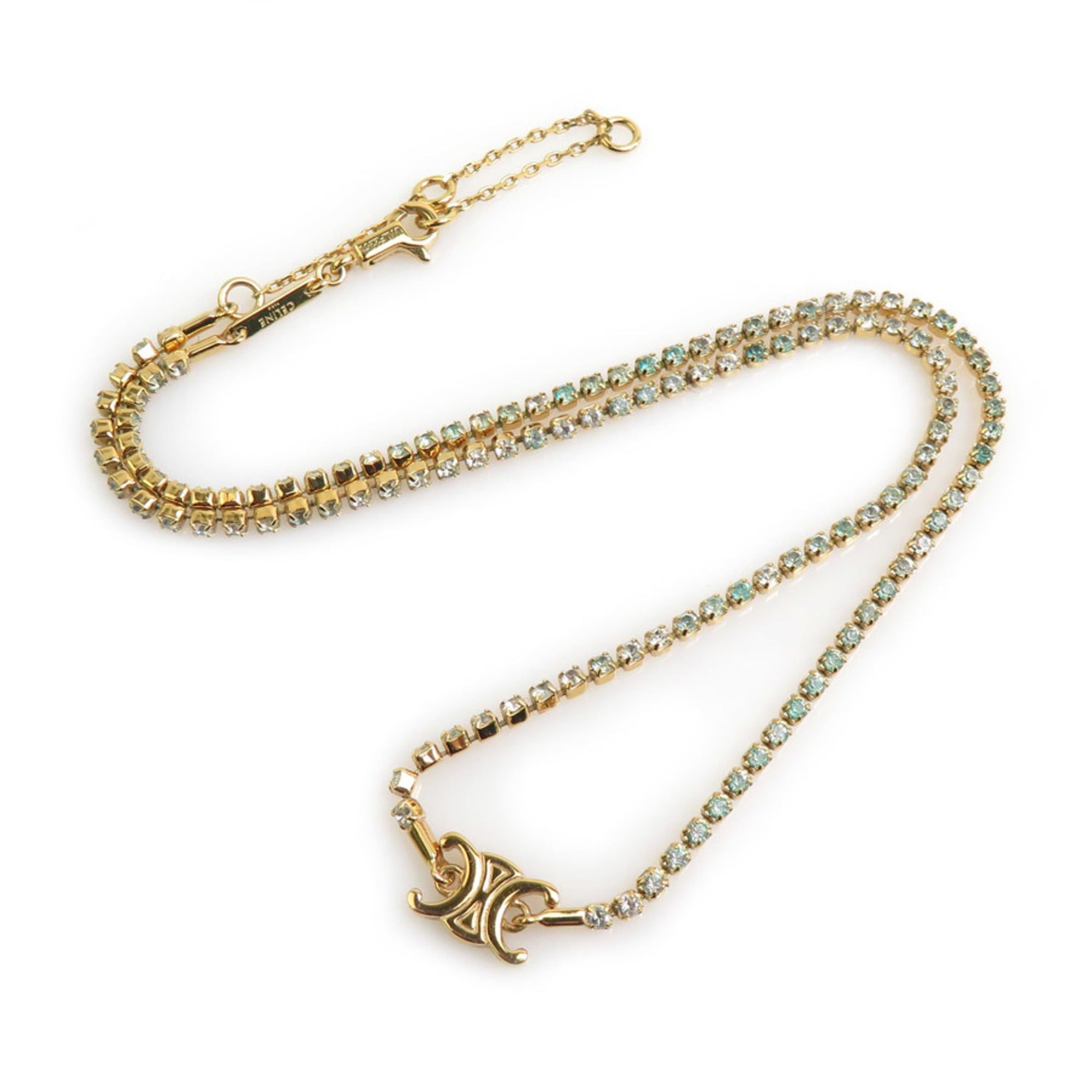 Celine Celine Triomphe Necklace in Metal with Rhinestones Gold and Light Blue, Women's, Free Shipping, e61593k Size ONE SIZE - 2 Thumbnail