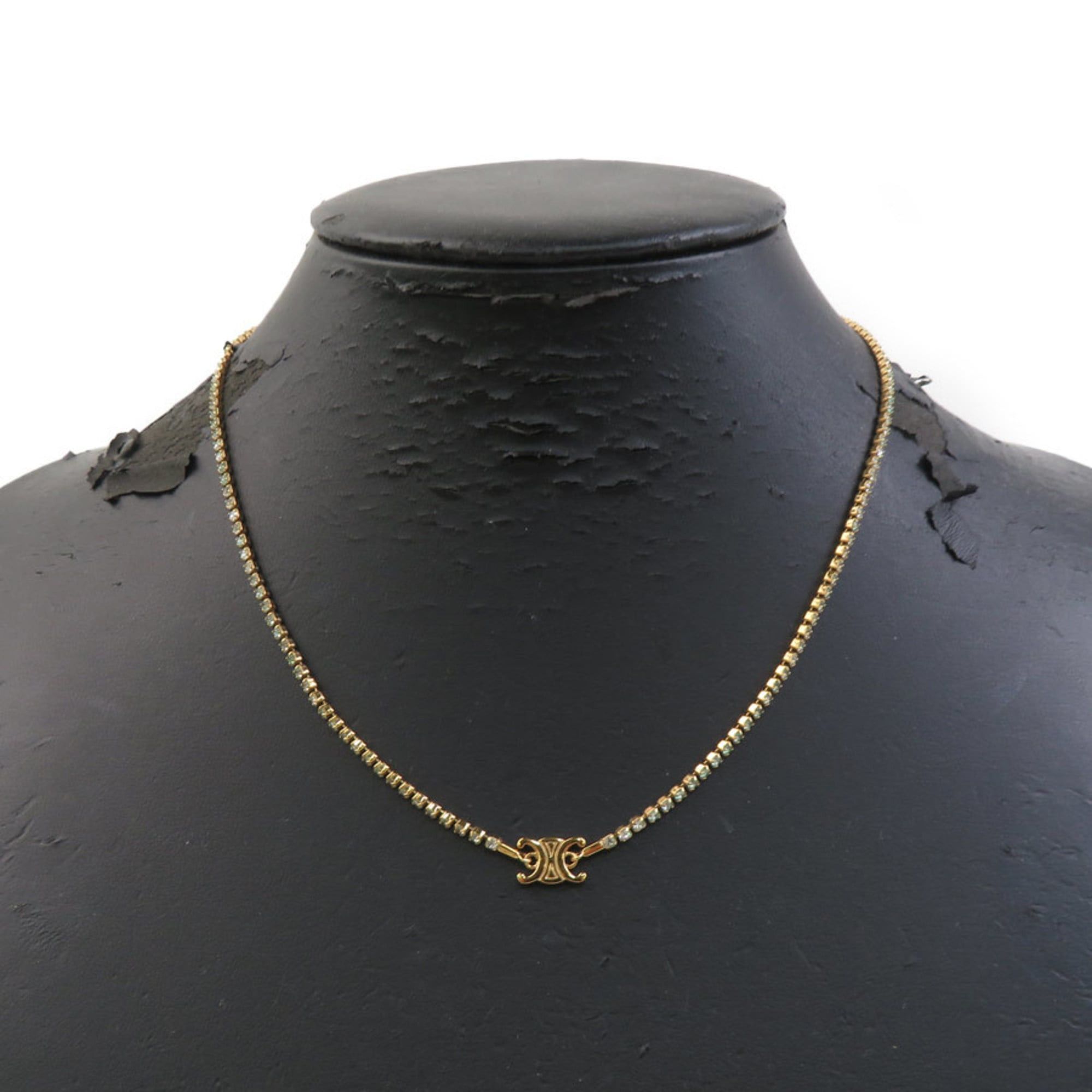 Celine Celine Triomphe Necklace in Metal with Rhinestones Gold and Light Blue, Women's, Free Shipping, e61593k Size ONE SIZE - 8 Thumbnail
