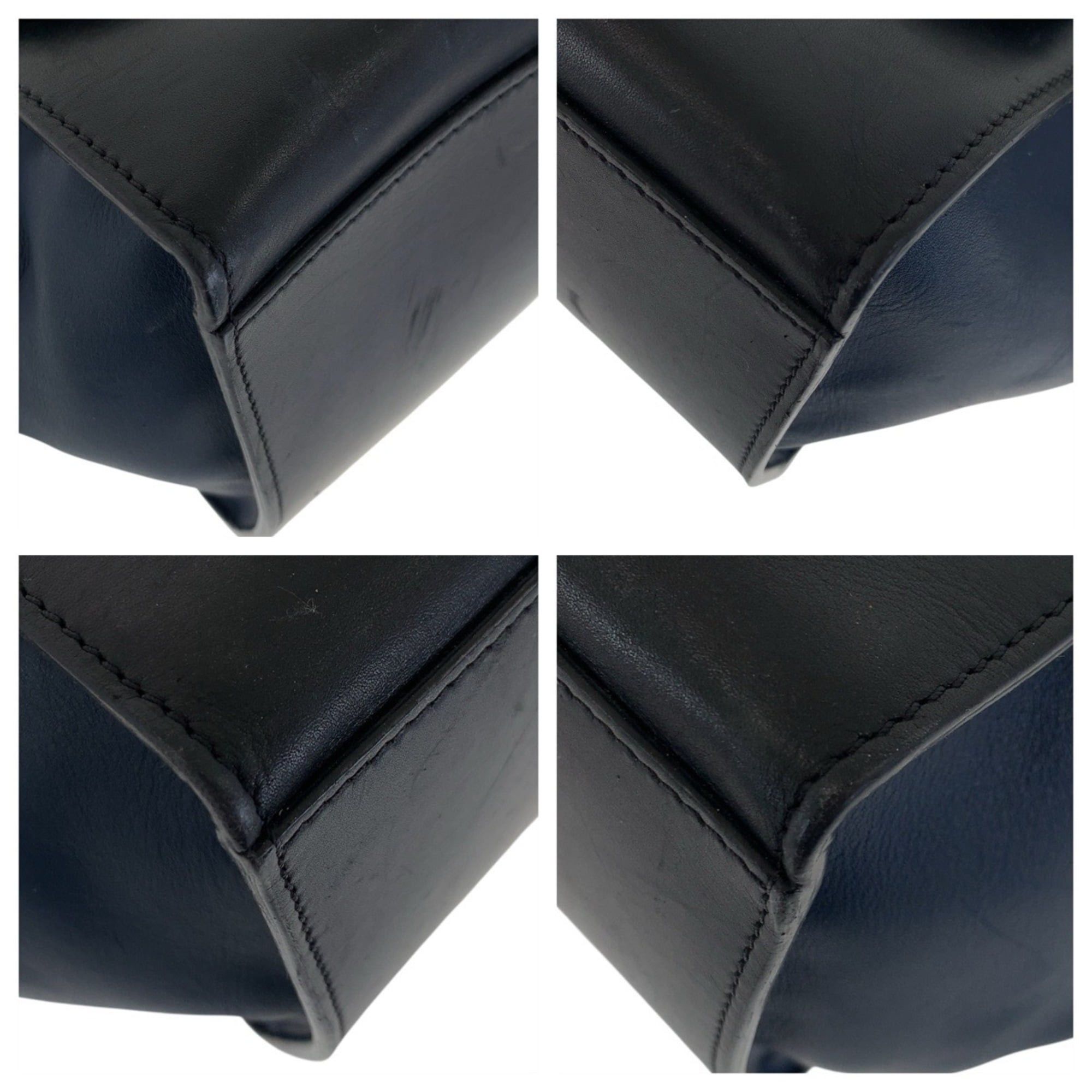 Celine CELINE Trapeze navy/beige leather handbag/shoulder bag with gold hardware. 2-way for women. Size ONE SIZE - 3 Thumbnail