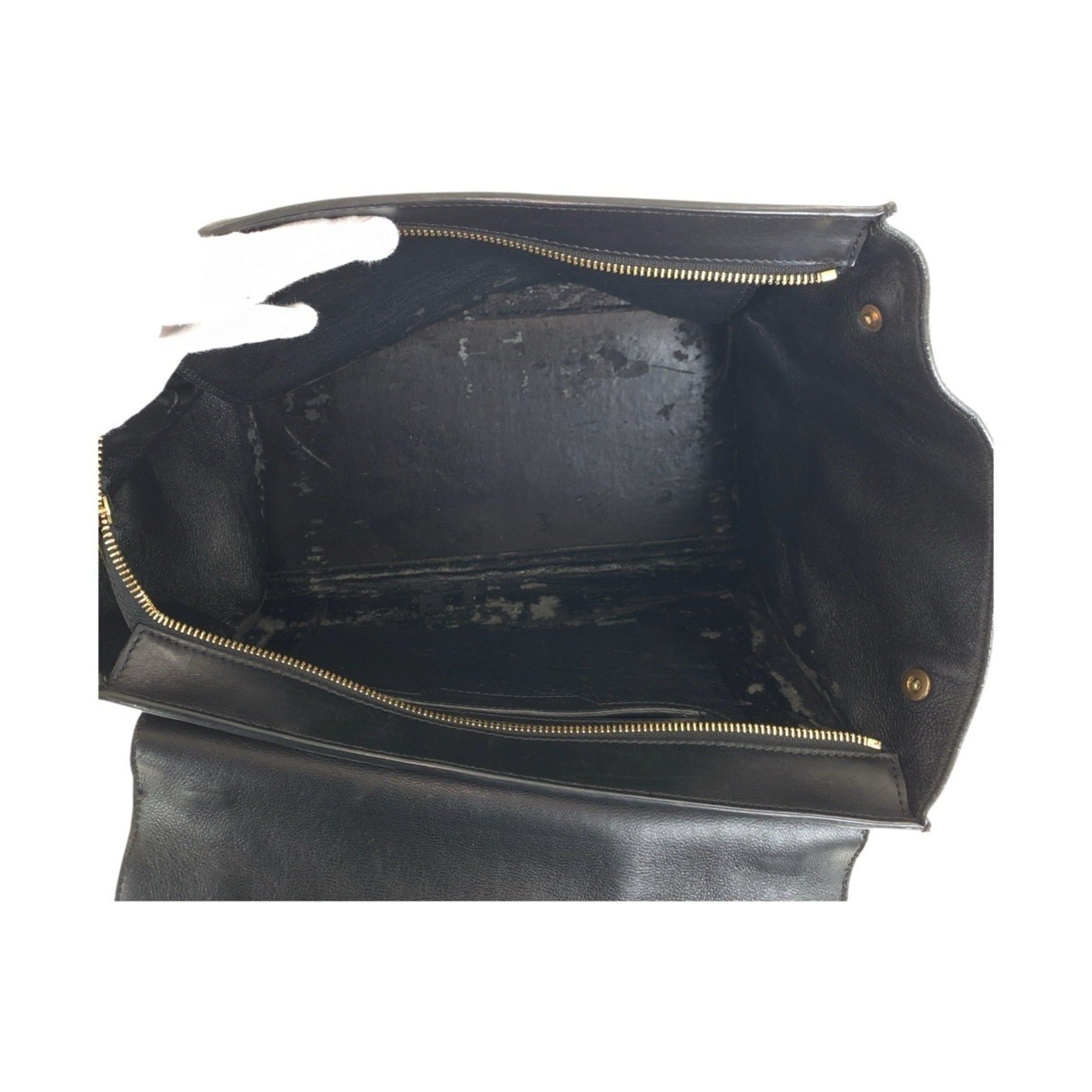 Celine CELINE Trapeze navy/beige leather handbag/shoulder bag with gold hardware. 2-way for women. Size ONE SIZE - 9 Thumbnail