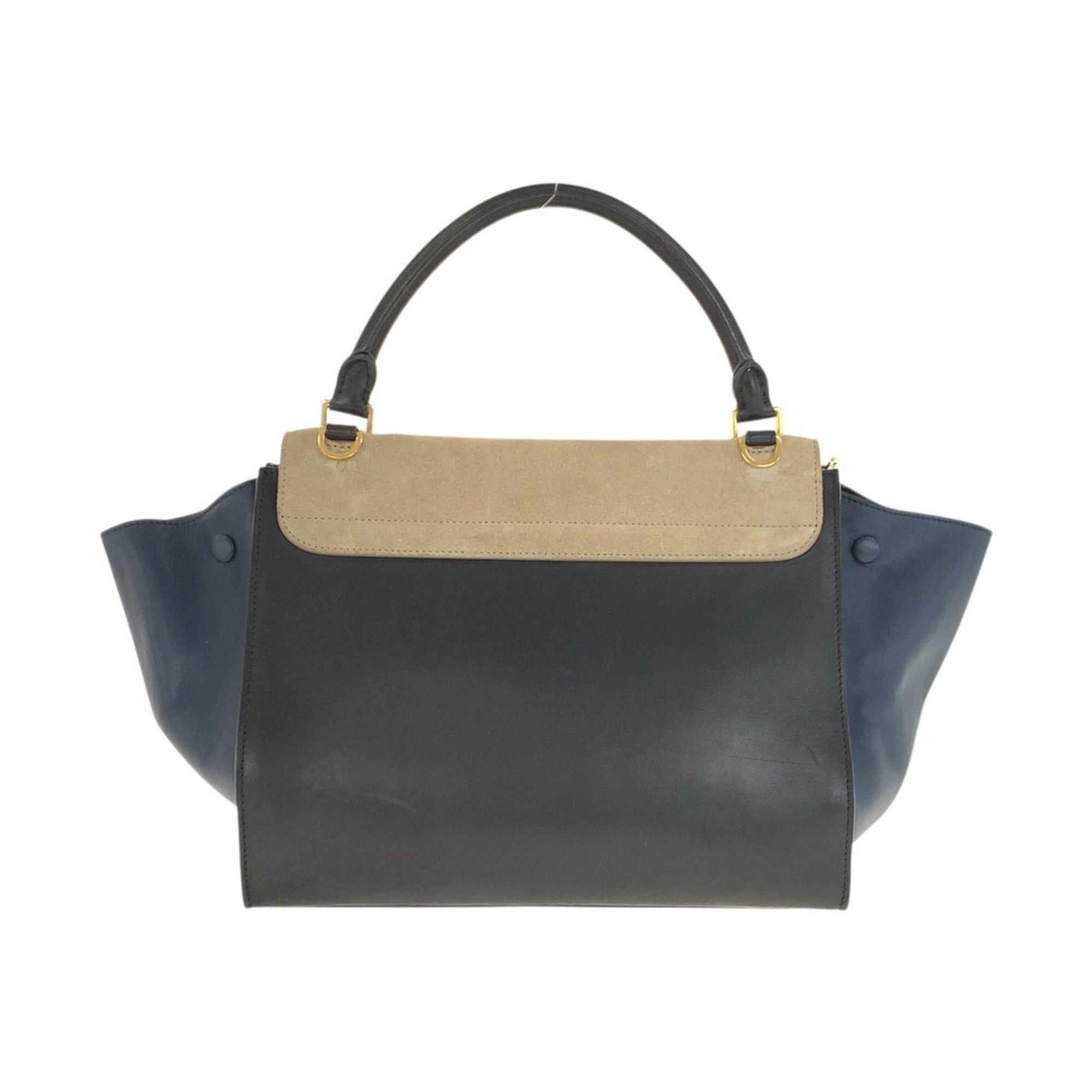 Celine CELINE Trapeze navy/beige leather handbag/shoulder bag with gold hardware. 2-way for women. Size ONE SIZE - 2 Thumbnail