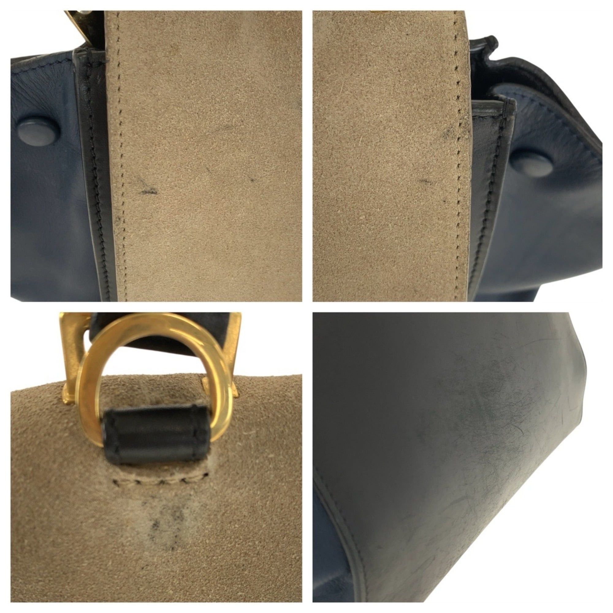 Celine CELINE Trapeze navy/beige leather handbag/shoulder bag with gold hardware. 2-way for women. Size ONE SIZE - 4 Thumbnail