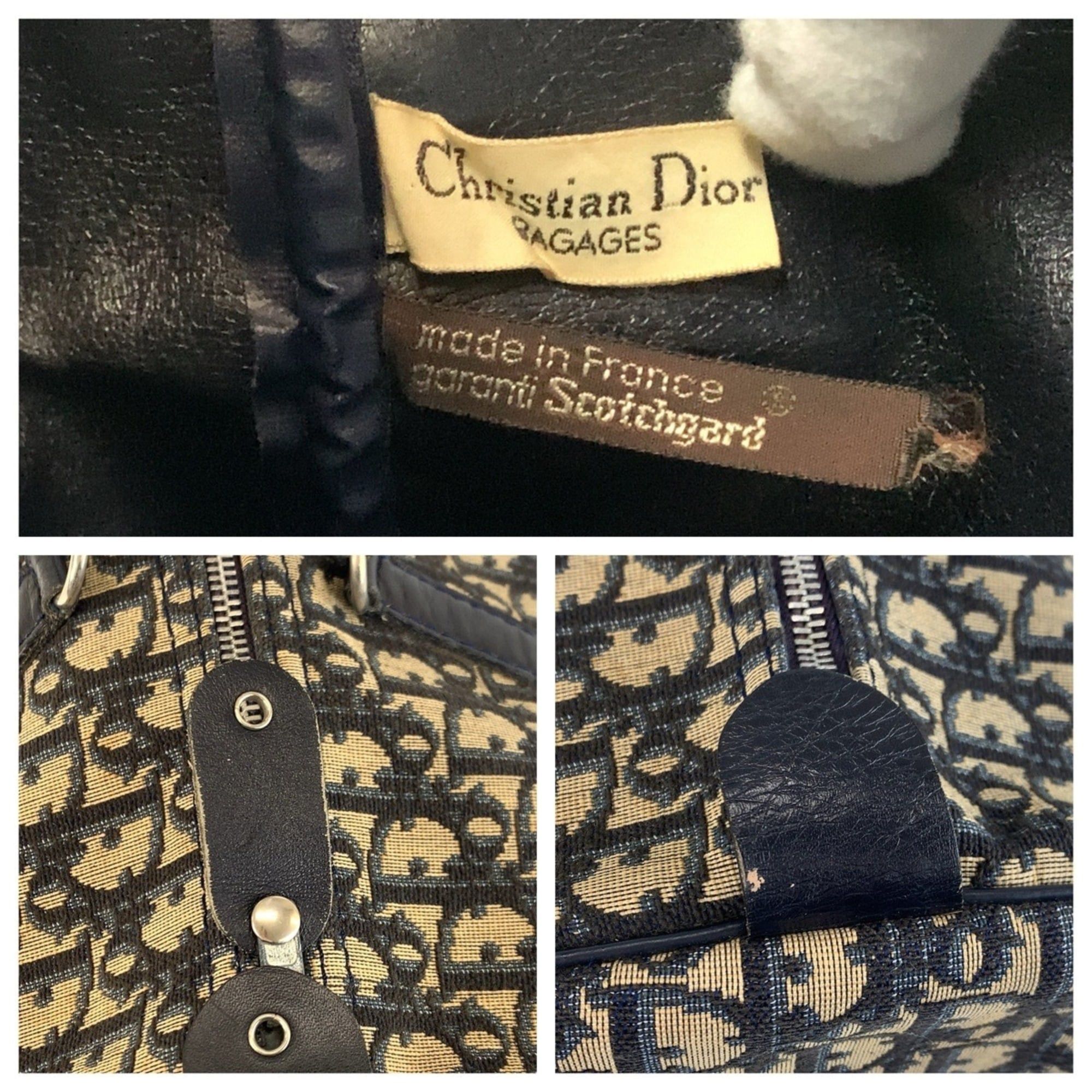 Dior Christian Dior Vintage Trotter Bag in Navy and Beige with Silver Hardware, Canvas Leather, for Women Size ONE SIZE - 3 Thumbnail