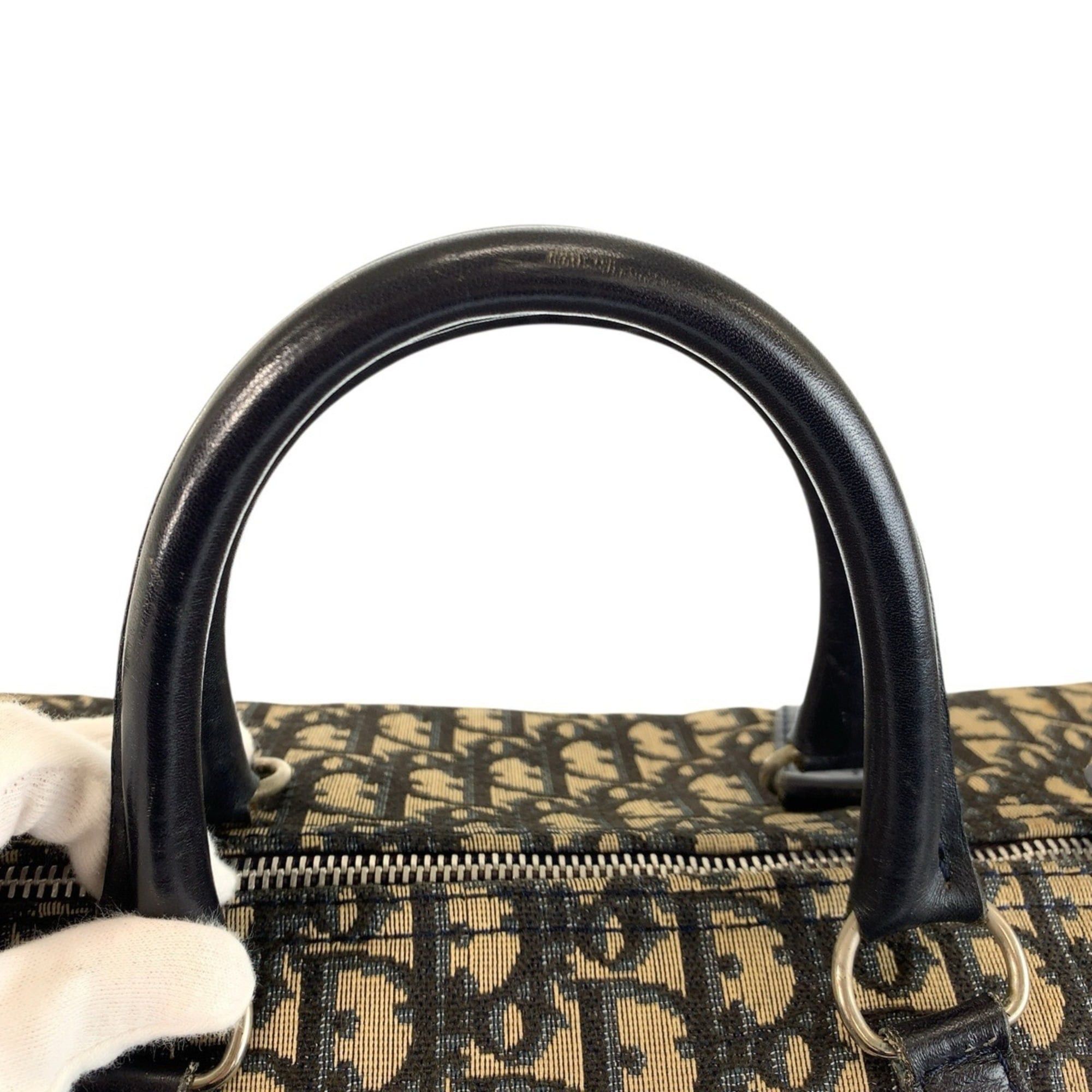 Dior Christian Dior Vintage Trotter Bag in Navy and Beige with Silver Hardware, Canvas Leather, for Women Size ONE SIZE - 8 Thumbnail