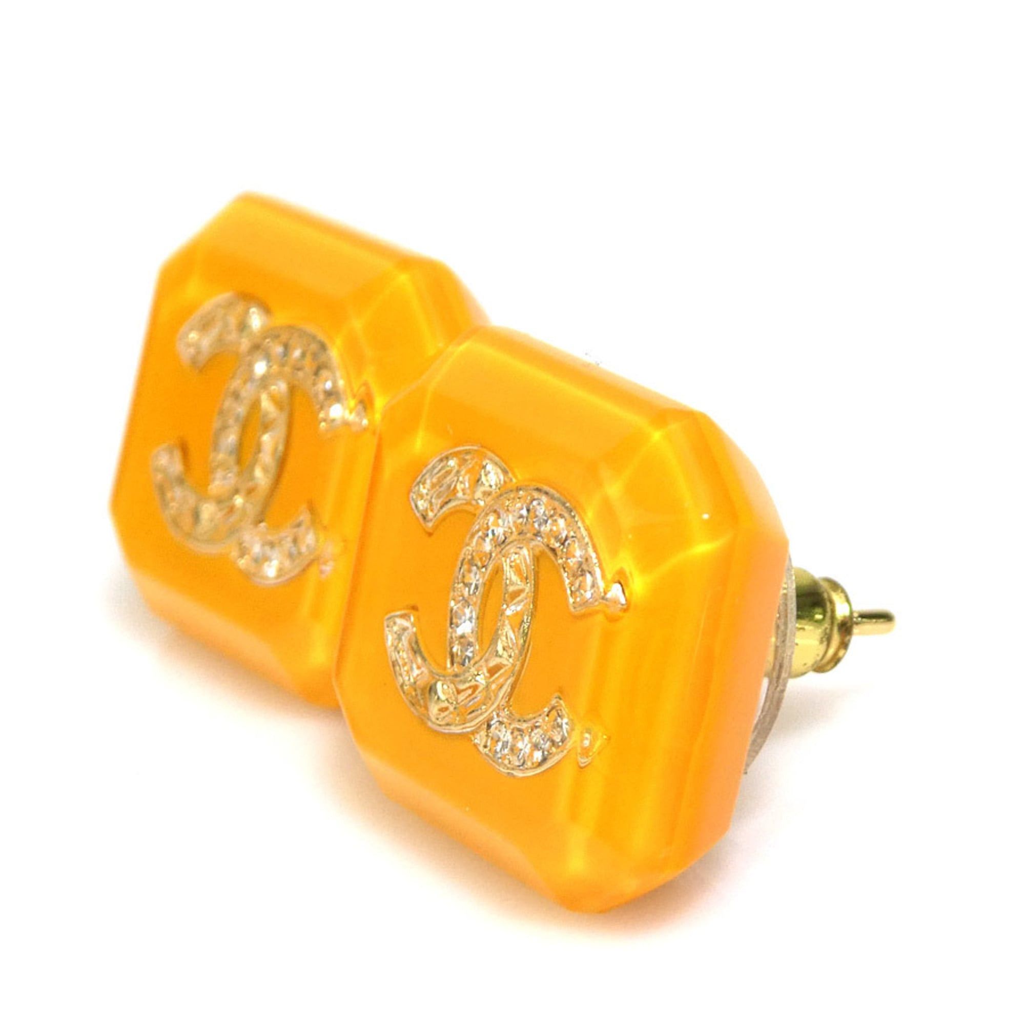 Chanel Chanel earrings, Coco Mark design, resin and metal, yellow gold, women's, free shipping, e61614a Size ONE SIZE - 3 Thumbnail
