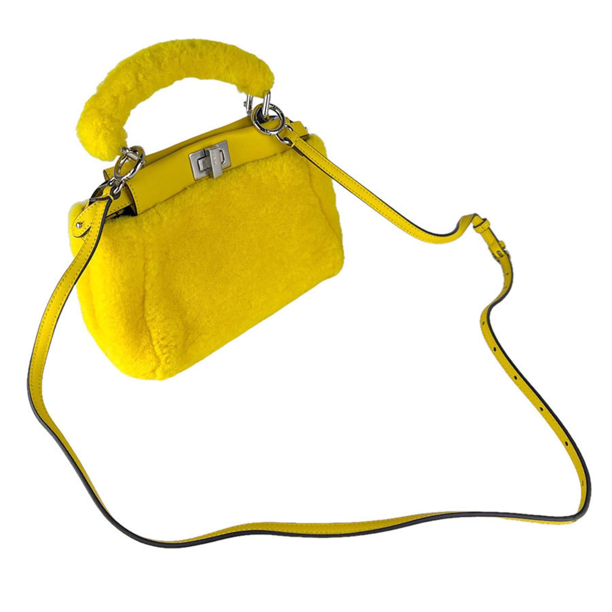 Fendi Fendi Peekaboo Mini Fur Handbag/Shoulder Bag, Yellow, Women's, 8BN316-AFUA, Free Shipping, z8925 Size ONE SIZE - 12 Thumbnail
