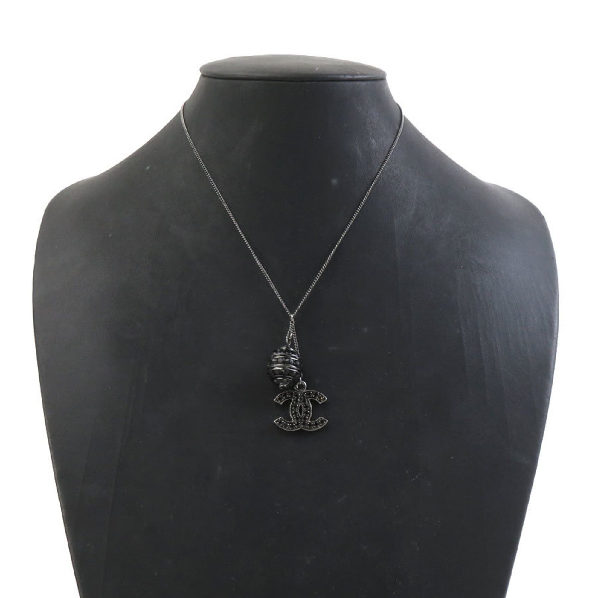 Chanel Chanel necklace, Coco Mark, metal, rhinestone, gunmetal, black, women's, free shipping, e61616a Size ONE SIZE - 10 Thumbnail