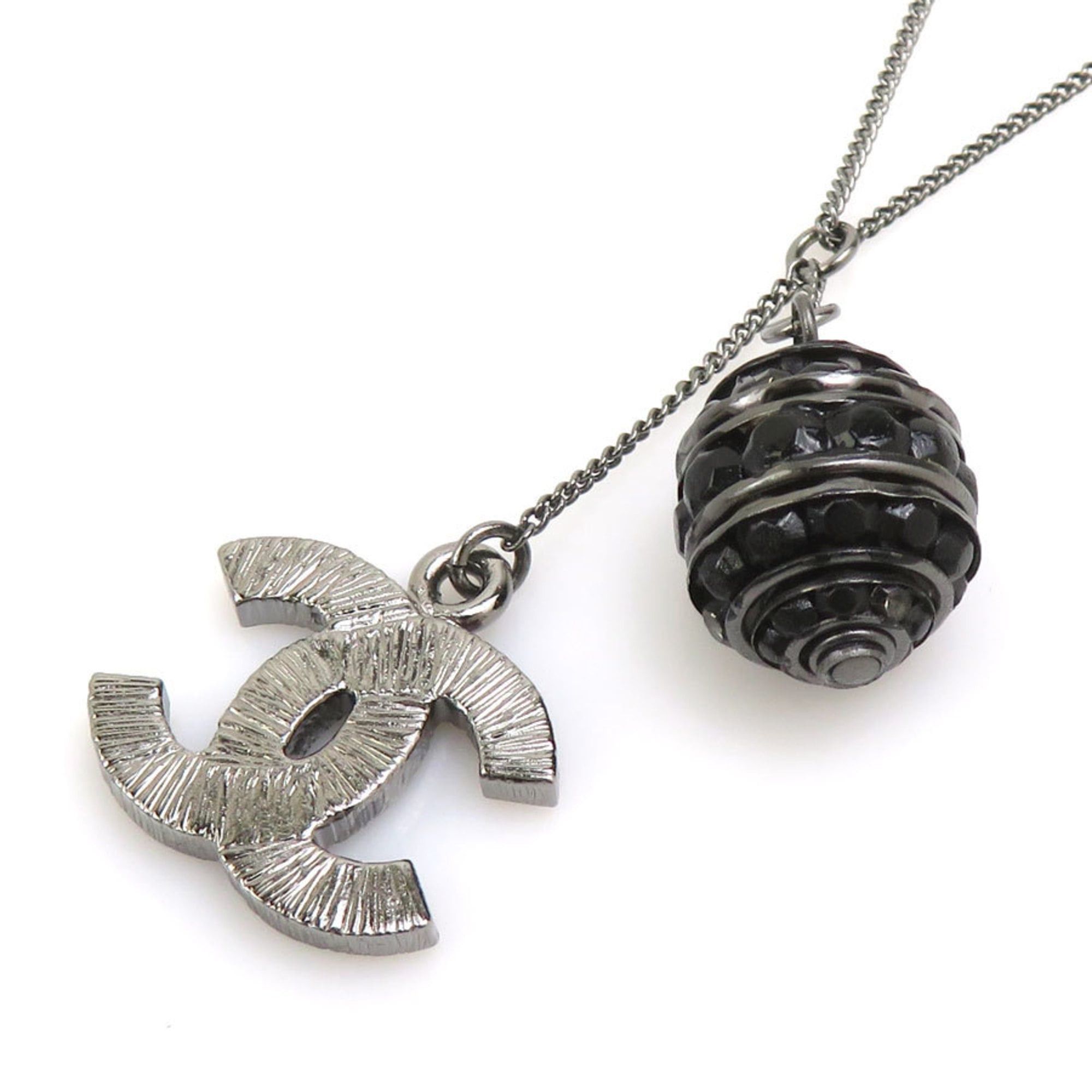 Chanel Chanel necklace, Coco Mark, metal, rhinestone, gunmetal, black, women's, free shipping, e61616a Size ONE SIZE - 5 Thumbnail