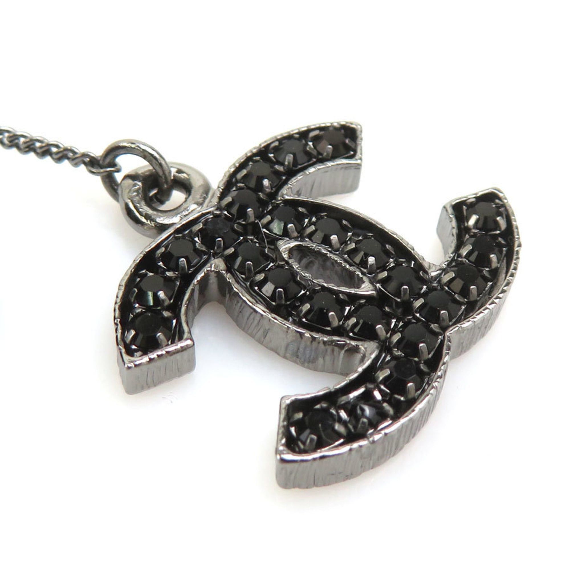 Chanel Chanel necklace, Coco Mark, metal, rhinestone, gunmetal, black, women's, free shipping, e61616a Size ONE SIZE - 3 Thumbnail