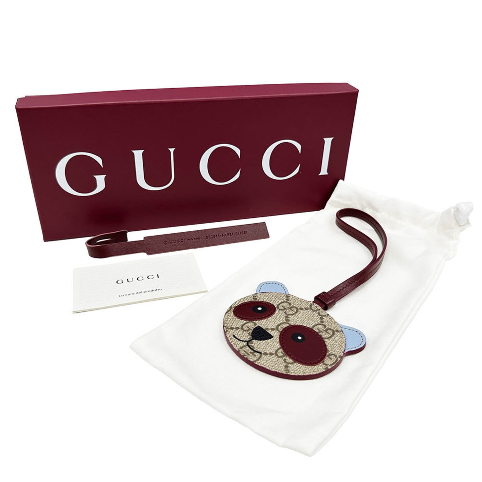 Gucci Gucci GG emblem panda-shaped bag charm for men and women, made of Supreme canvas in beige red, item number 821811. Size ONE SIZE - 4 Thumbnail