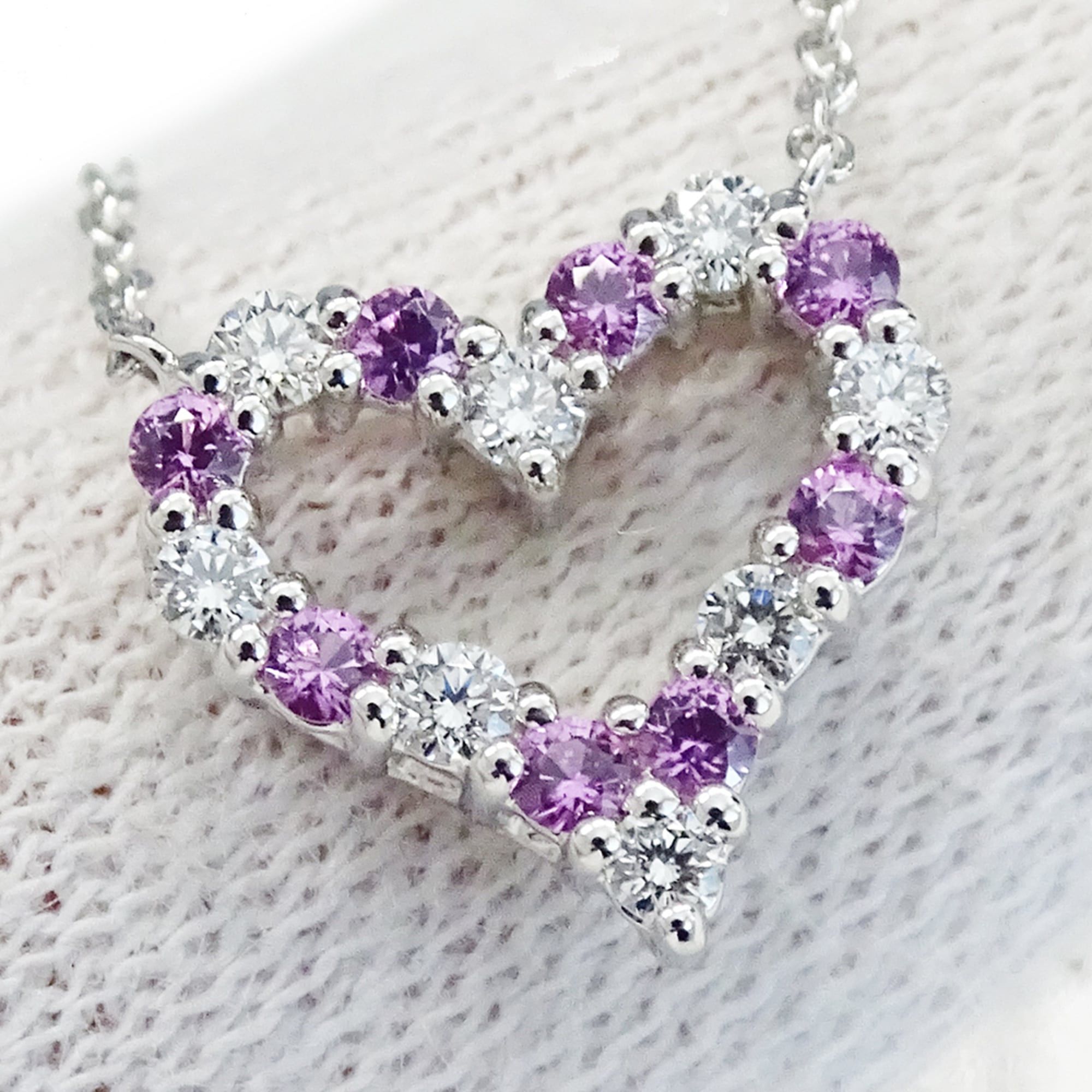Tiffany & Co. Tiffany & Co. Women's Sentimental Heart Necklace in PT950 Platinum with Diamonds and Pink Sapphires, Polished Size ONE SIZE - 7 Thumbnail