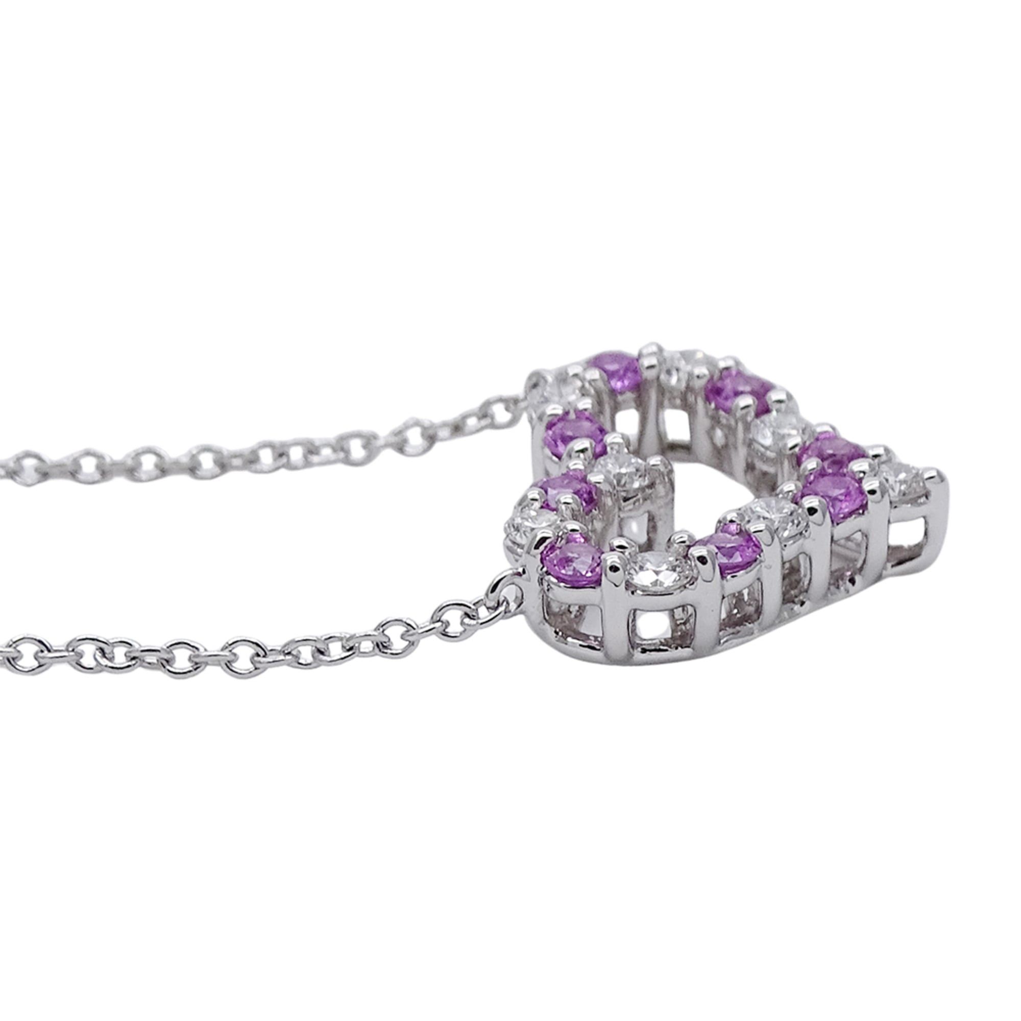 Tiffany & Co. Tiffany & Co. Women's Sentimental Heart Necklace in PT950 Platinum with Diamonds and Pink Sapphires, Polished Size ONE SIZE - 2 Thumbnail