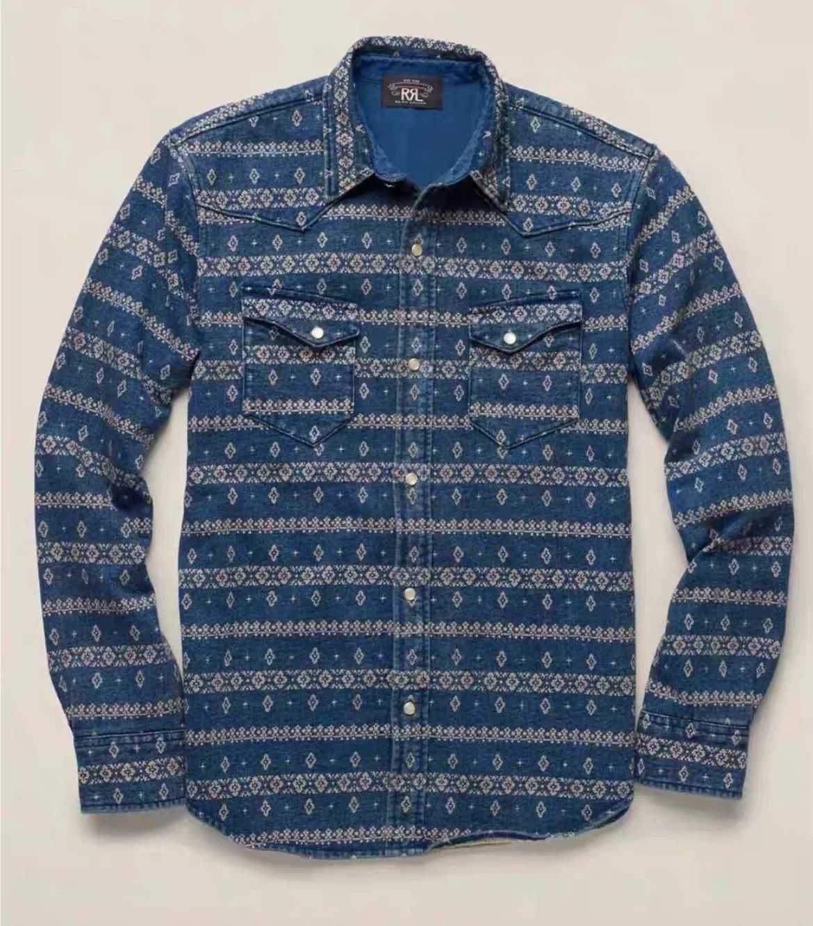RRL Ralph Lauren RRL Western Ethnic Snowflake Indigo Shirt Size US XL / EU 56 / 4 - 5 Thumbnail