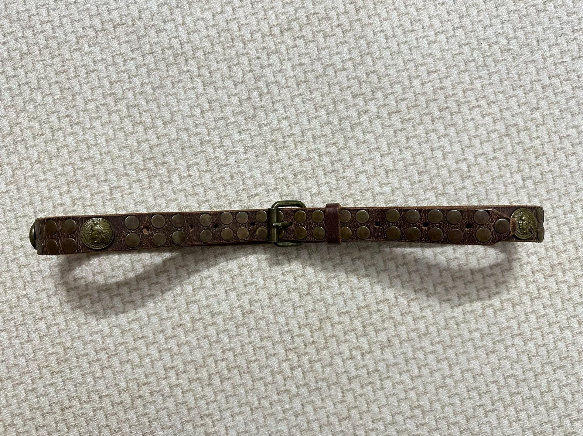 RRL Ralph Lauren RRL Vintage Cracked Indian Head Copper Rivet Belt Size ONE SIZE - 2 Thumbnail