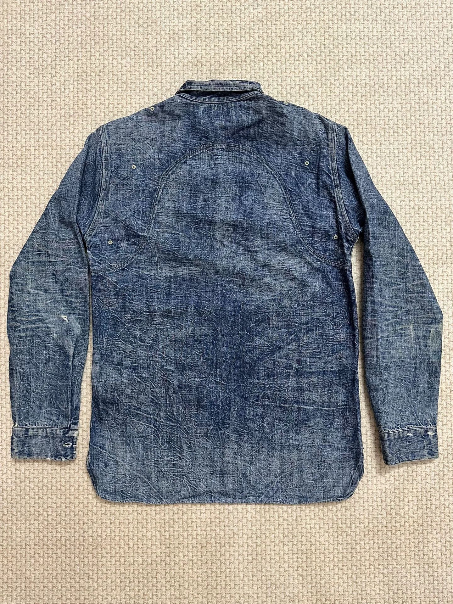 RRL Ralph Lauren RRL 2006 Heavy Distressed Denim Shirt Size US XS / EU 42 / 0 - 2 Thumbnail
