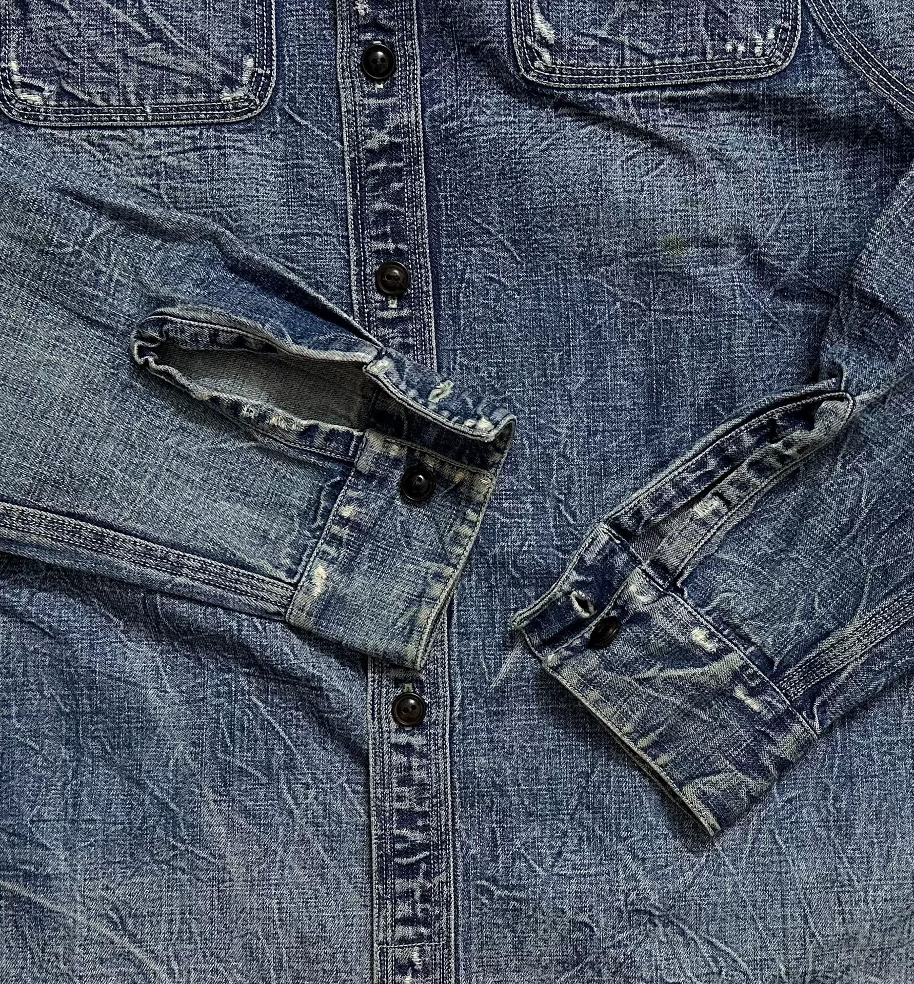 RRL Ralph Lauren RRL 2006 Heavy Distressed Denim Shirt Size US XS / EU 42 / 0 - 5 Thumbnail