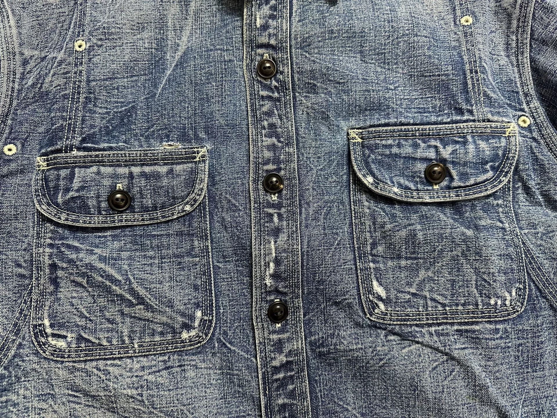 RRL Ralph Lauren RRL 2006 Heavy Distressed Denim Shirt Size US XS / EU 42 / 0 - 4 Thumbnail