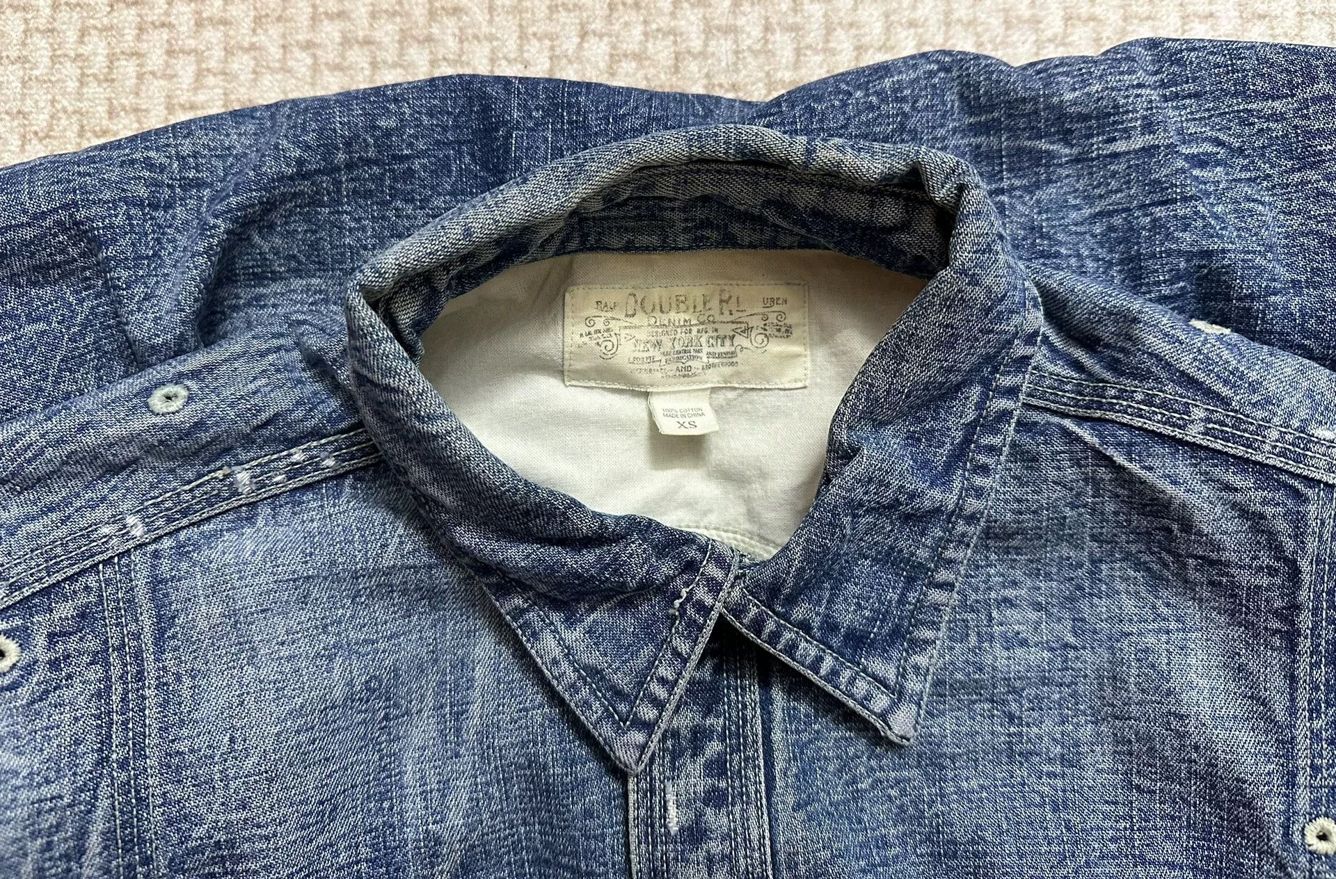 RRL Ralph Lauren RRL 2006 Heavy Distressed Denim Shirt Size US XS / EU 42 / 0 - 3 Thumbnail
