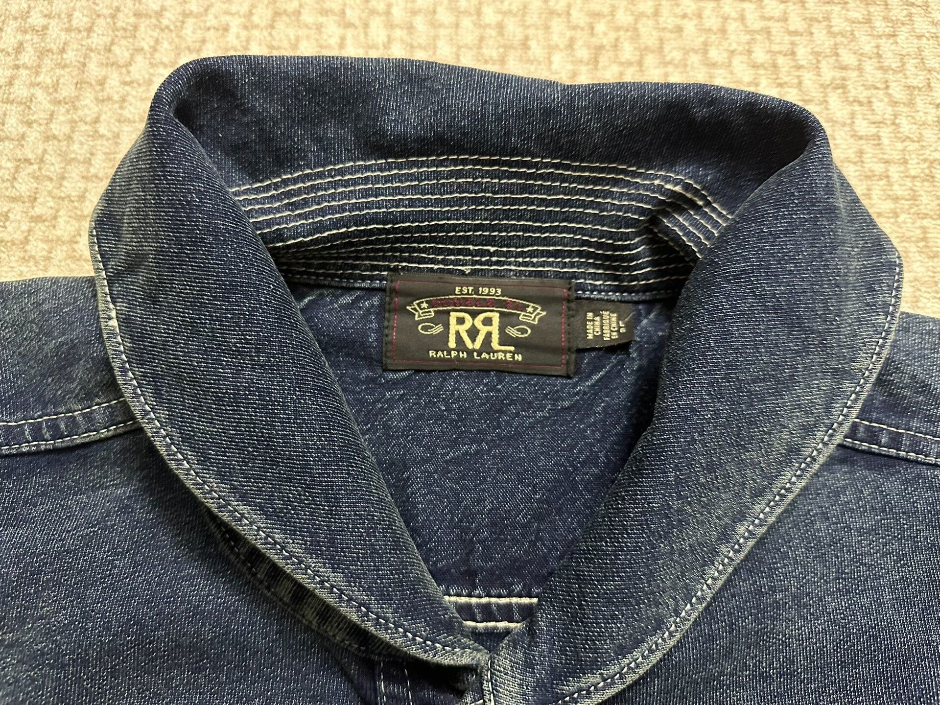 RRL Ralph Lauren RRL Indigo Dyed Shawl Collar Deck Shirt Size US L / EU 52-54 / 3 - 3 Thumbnail