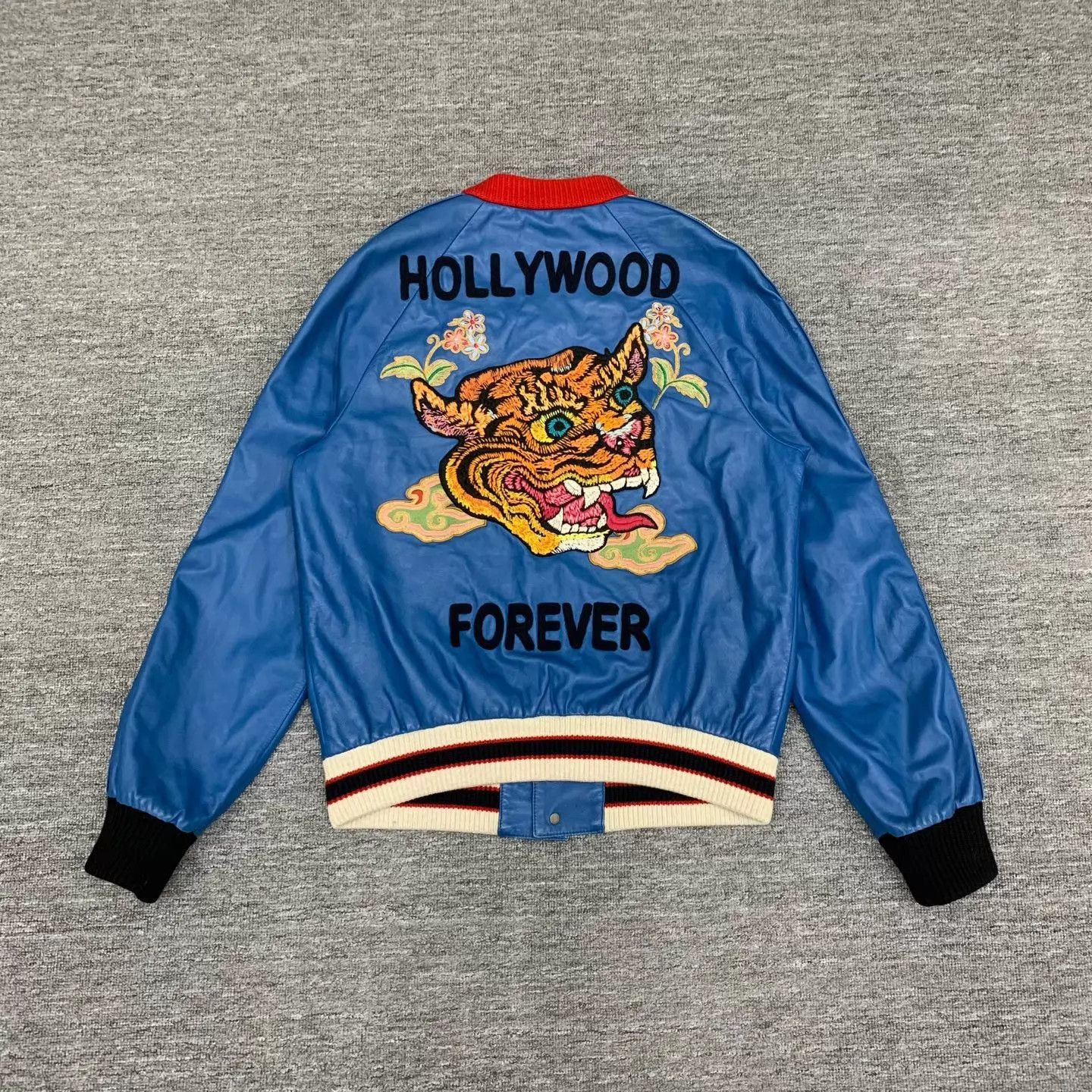 Gucci Blue Striped Bomber Jacket with Red Collar Size US M / EU 48-50 / 2 - 2 Thumbnail