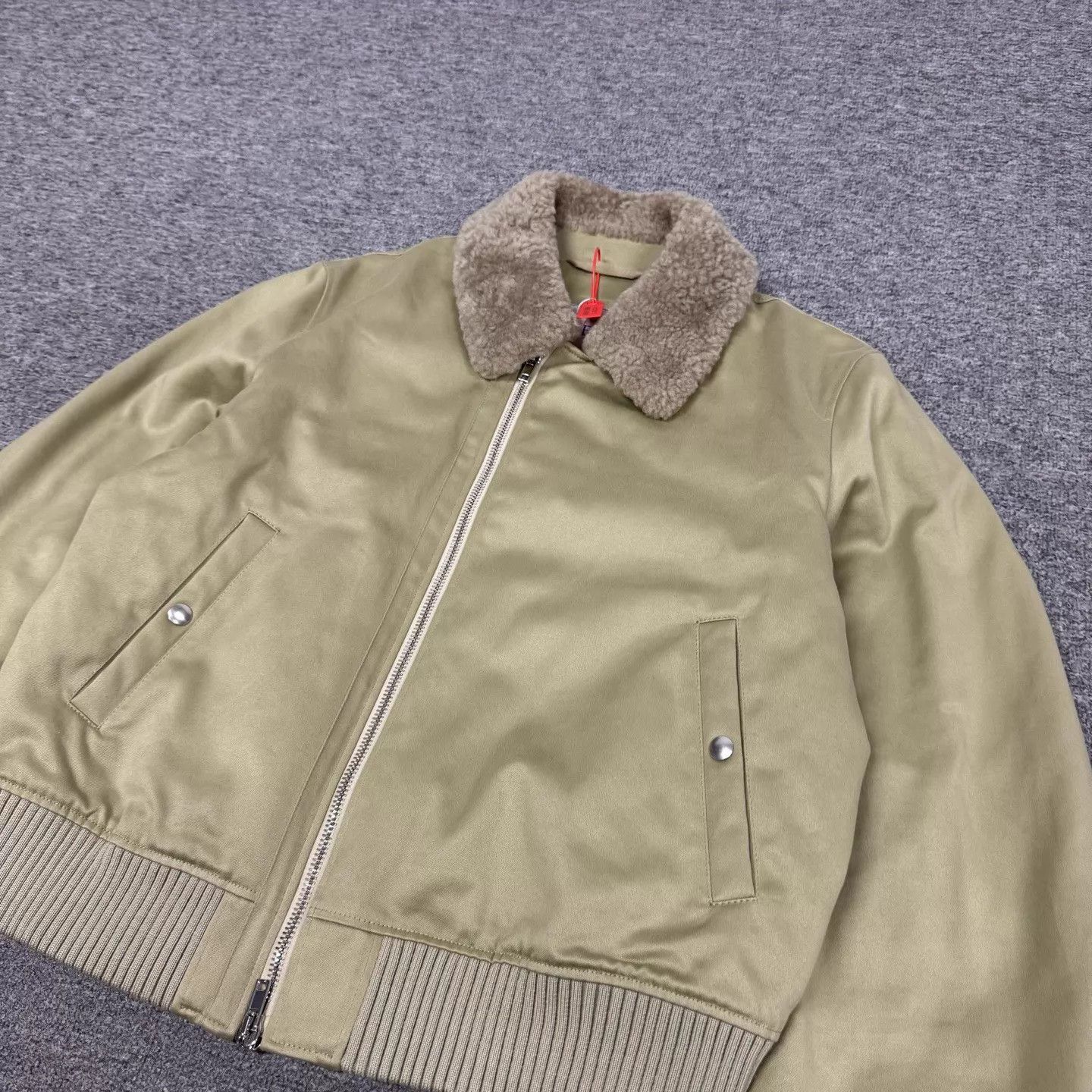 Green Bomber Jacket with Faux Fur Collar Size M