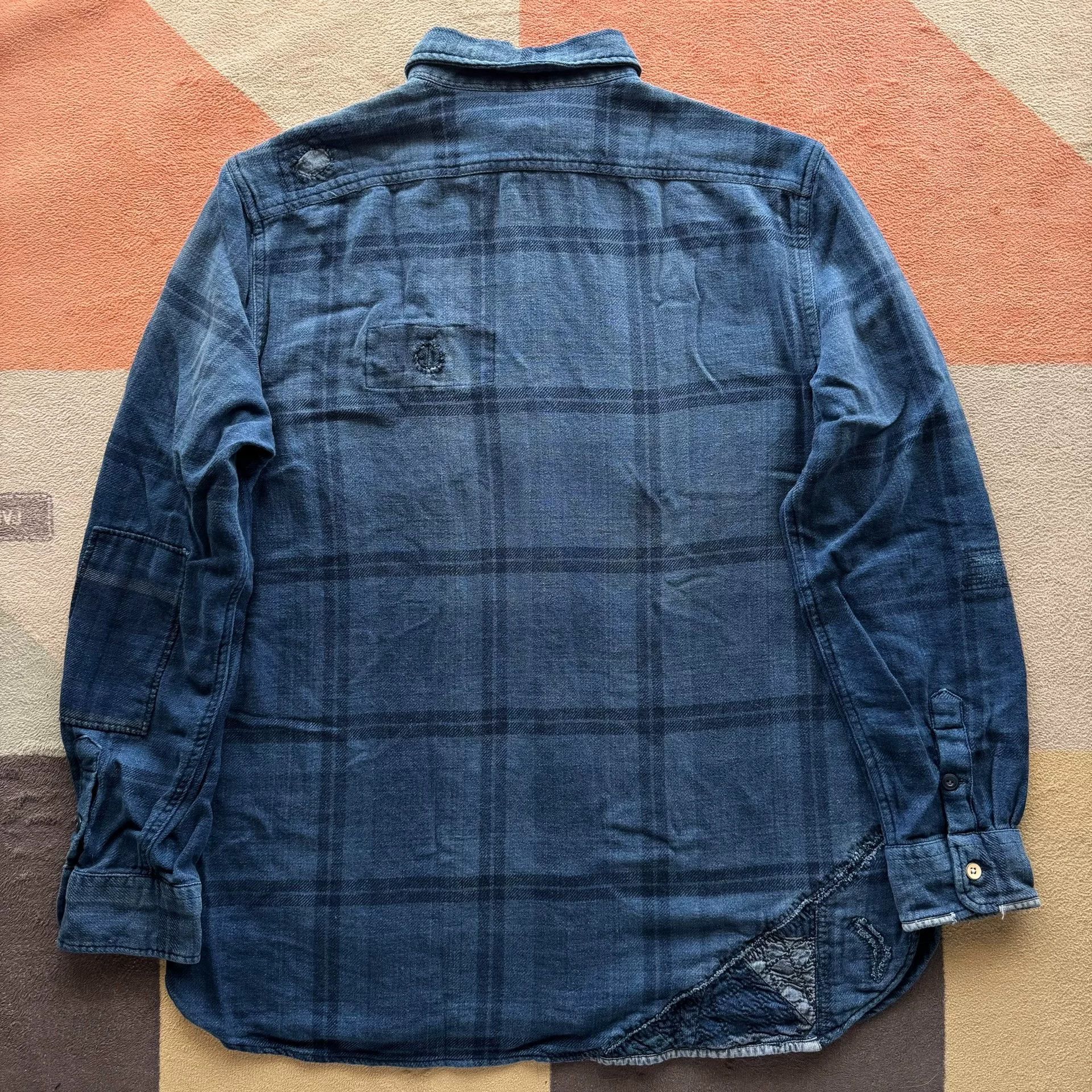RRL Ralph Lauren Ralph Lauren Indigo Sashiko Patch Shirt Size US XL / EU 56 / 4 - 2 Thumbnail