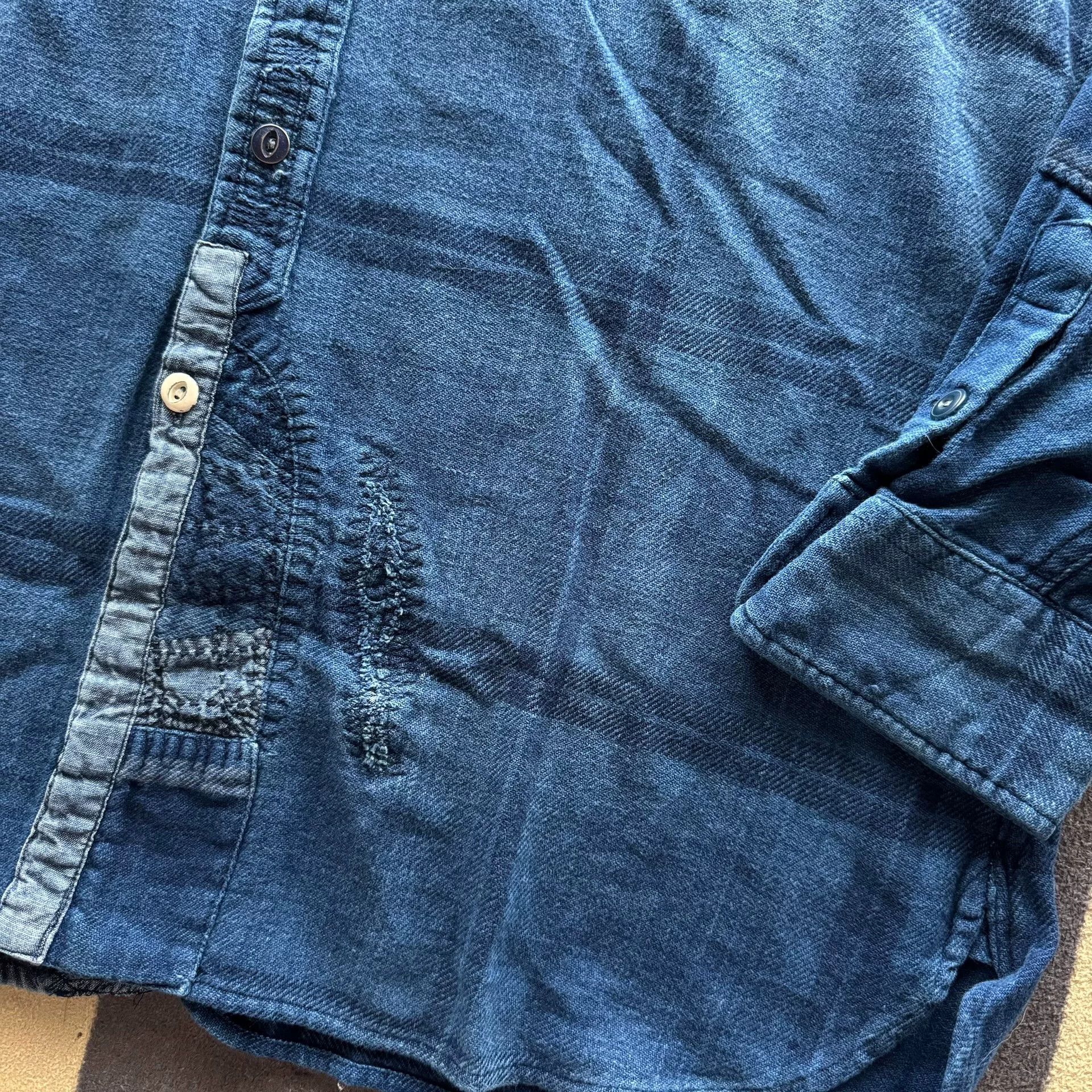 RRL Ralph Lauren Ralph Lauren Indigo Sashiko Patch Shirt Size US XL / EU 56 / 4 - 6 Thumbnail