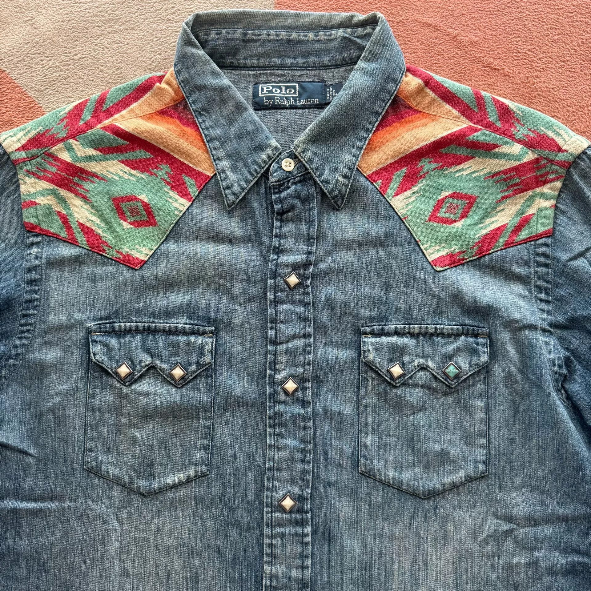 Polo Ralph Lauren Ralph Lauren Southwest Patchwork Denim Shirt Size US L / EU 52-54 / 3 - 3 Thumbnail