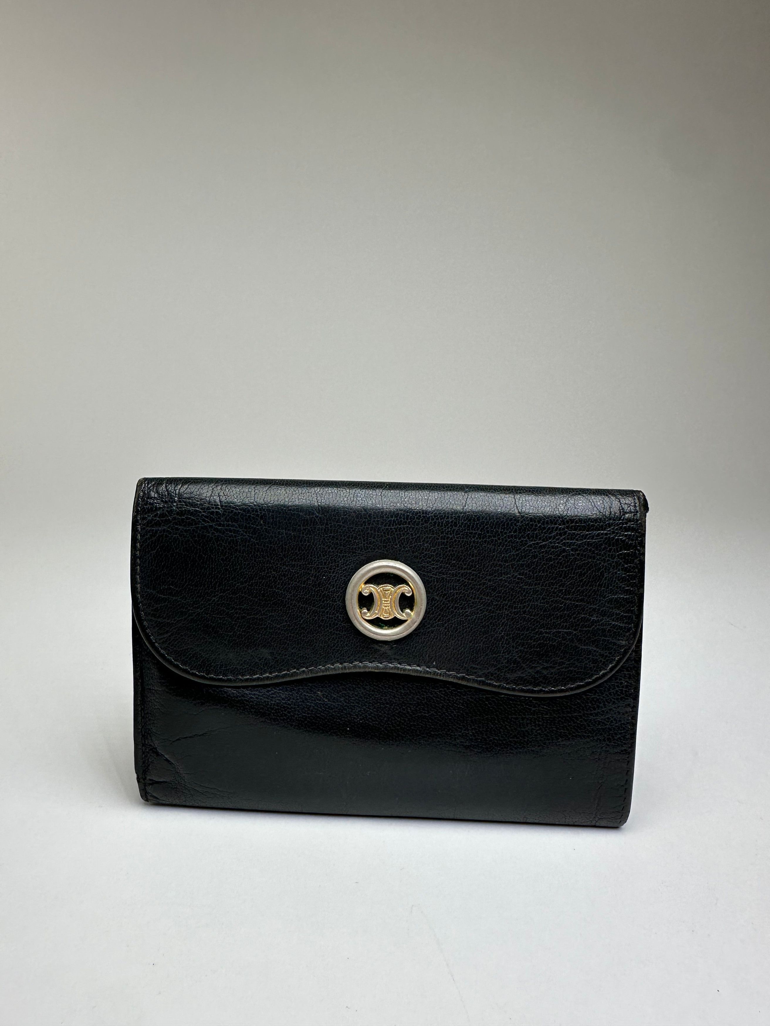 Celine Vintage Paris Triomphe Leather Wallet Black Size ONE SIZE - 7 Thumbnail