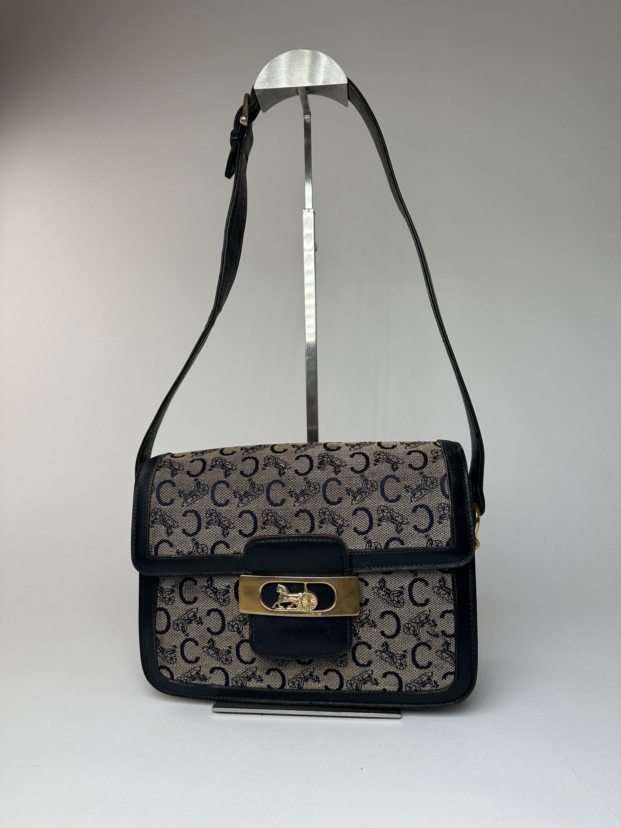 Celine Vintage Paris Canvas Leather Multiway Bag Grey Navy Black Size ONE SIZE - 6 Thumbnail