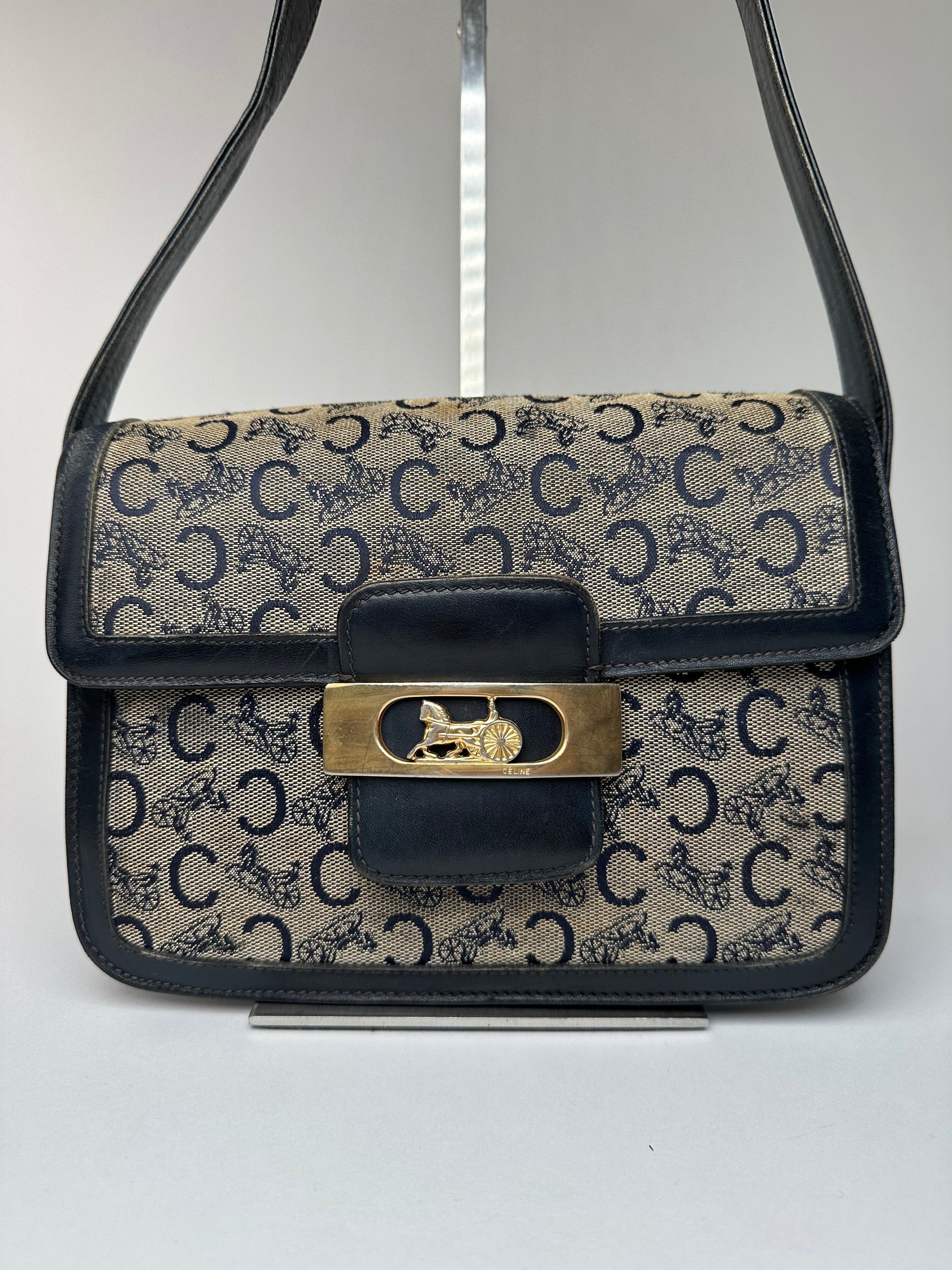 Celine Vintage Paris Canvas Leather Multiway Bag Grey Navy Black Size ONE SIZE - 12 Thumbnail