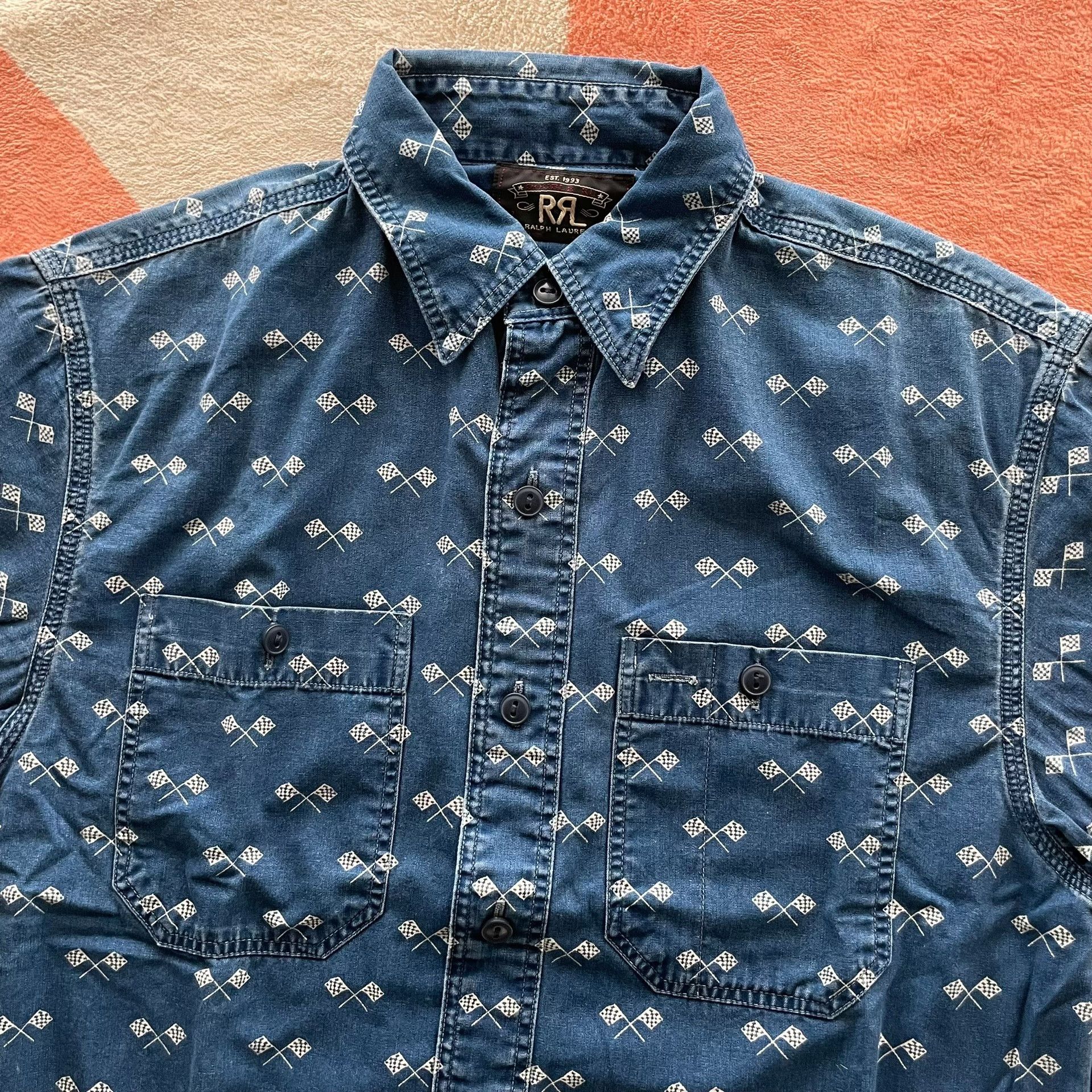 RRL Ralph Lauren RRL Indigo Racing Print Short Sleeve Size US S / EU 44-46 / 1 - 2 Thumbnail